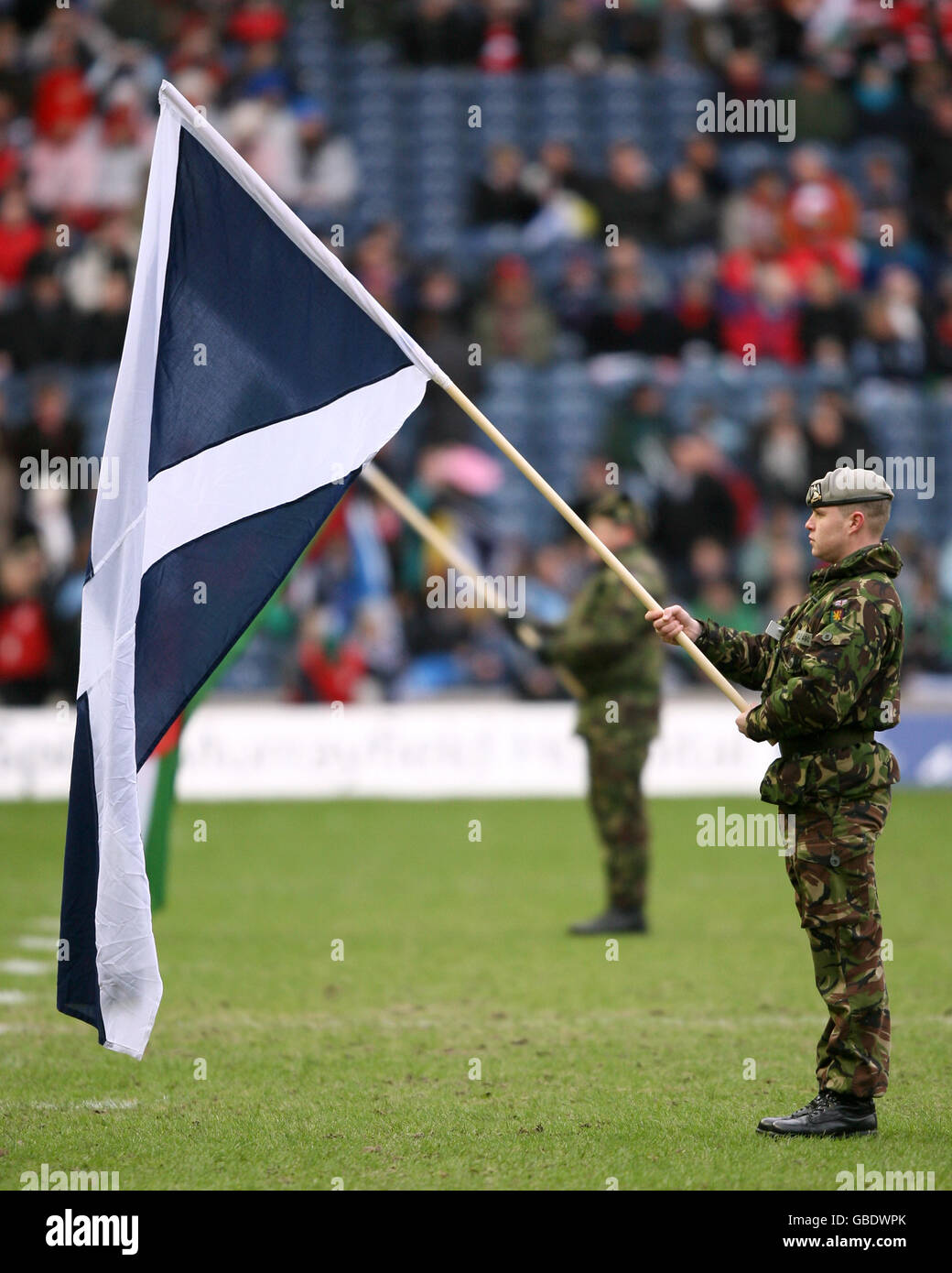 The Scotland flag is displayed on the pitch at Murrayfield Stock Photo ...