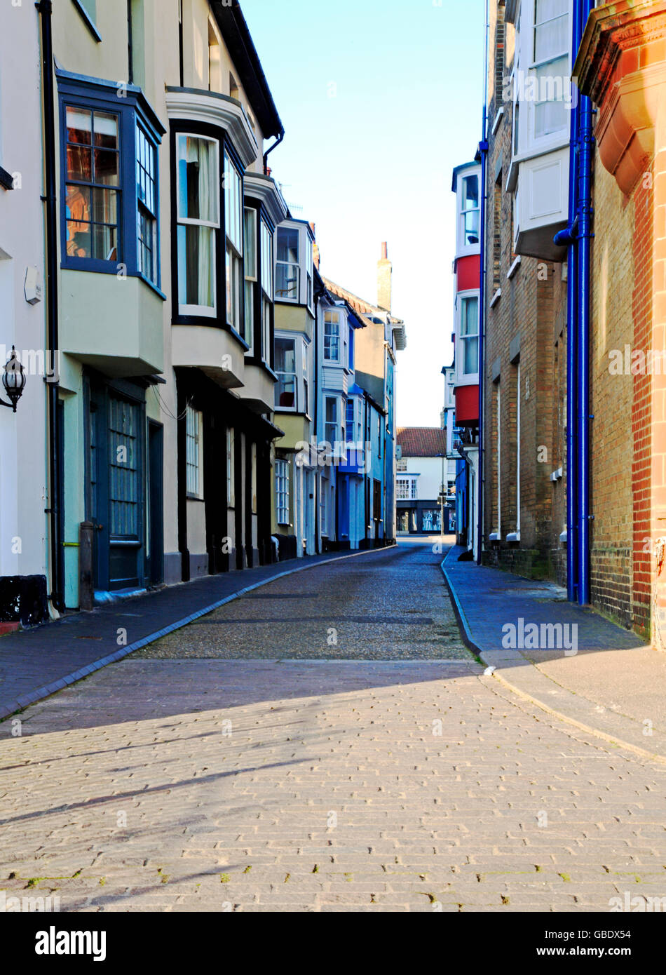 A view of the narrow Jetty Street near the seafront at Cromer, Norfolk