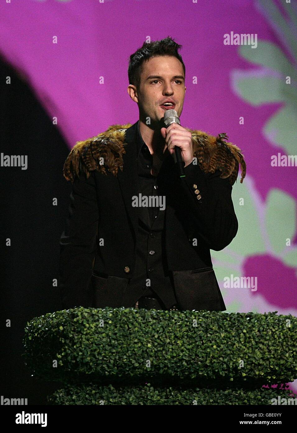 Brandon Flowers of The Killers on stage, during the BRIT Awards, at
