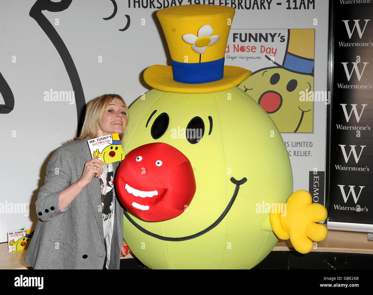 Edith Bowman Red Nose Day Photocall London. Edith Bowman and Mr Funny