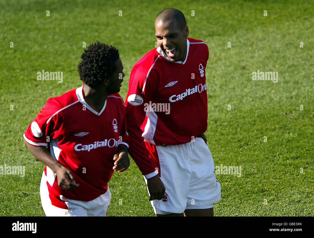 (LR) David Johnson and Marlon King, Nottingham Forest celebrate David