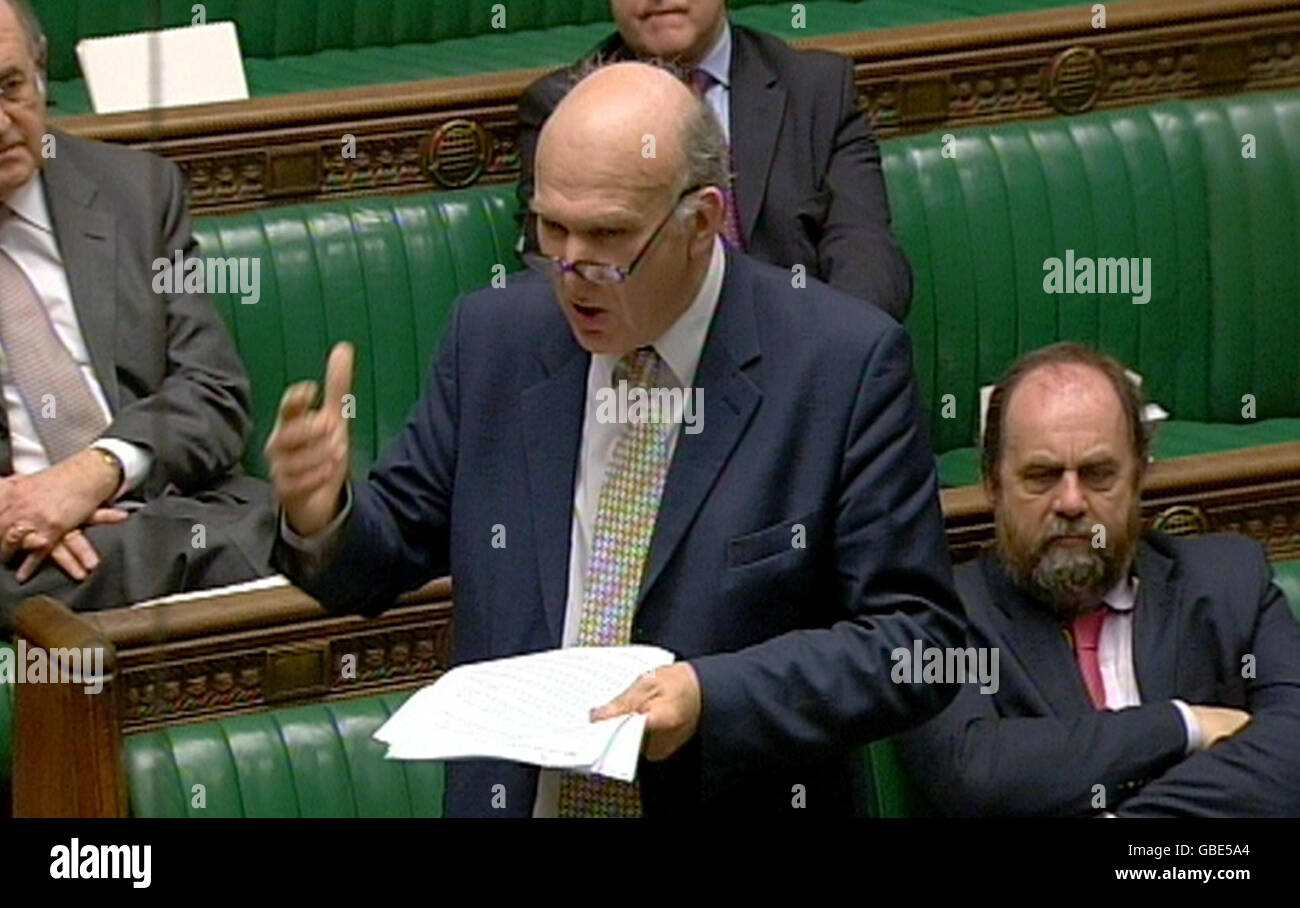 Liberal Democrat Treasury Spokesman Vince Cable speaks after Chancellor of the Exchequer Alistair Darling's Asset Protection Scheme Statement in the House of Commons, central London. Stock Photo