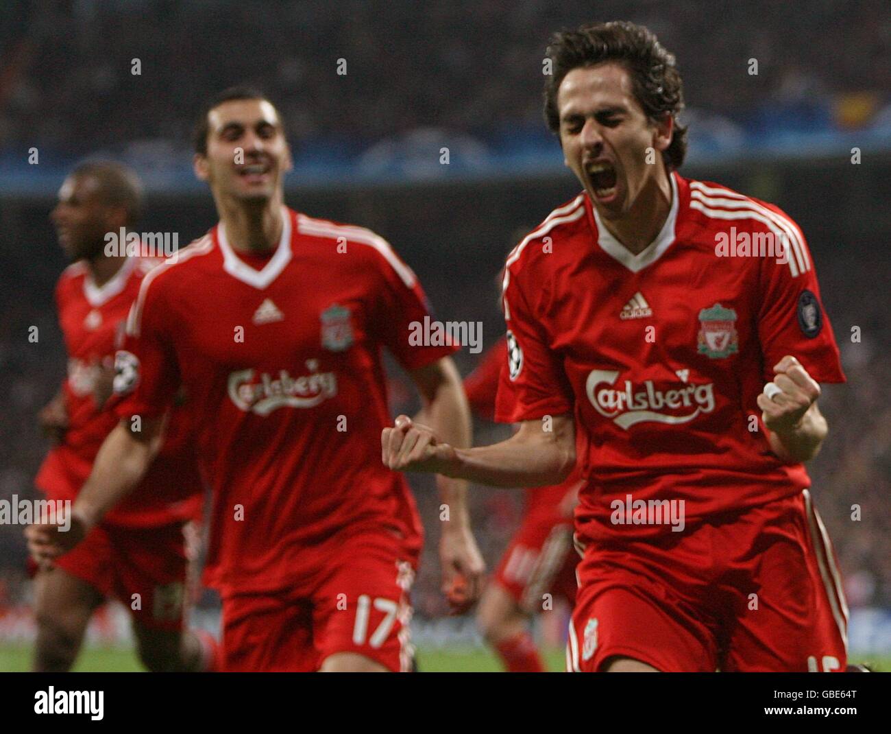 Liverpool's Yossi Benayoun (right) celebrates scoring the opening goal. Stock Photo