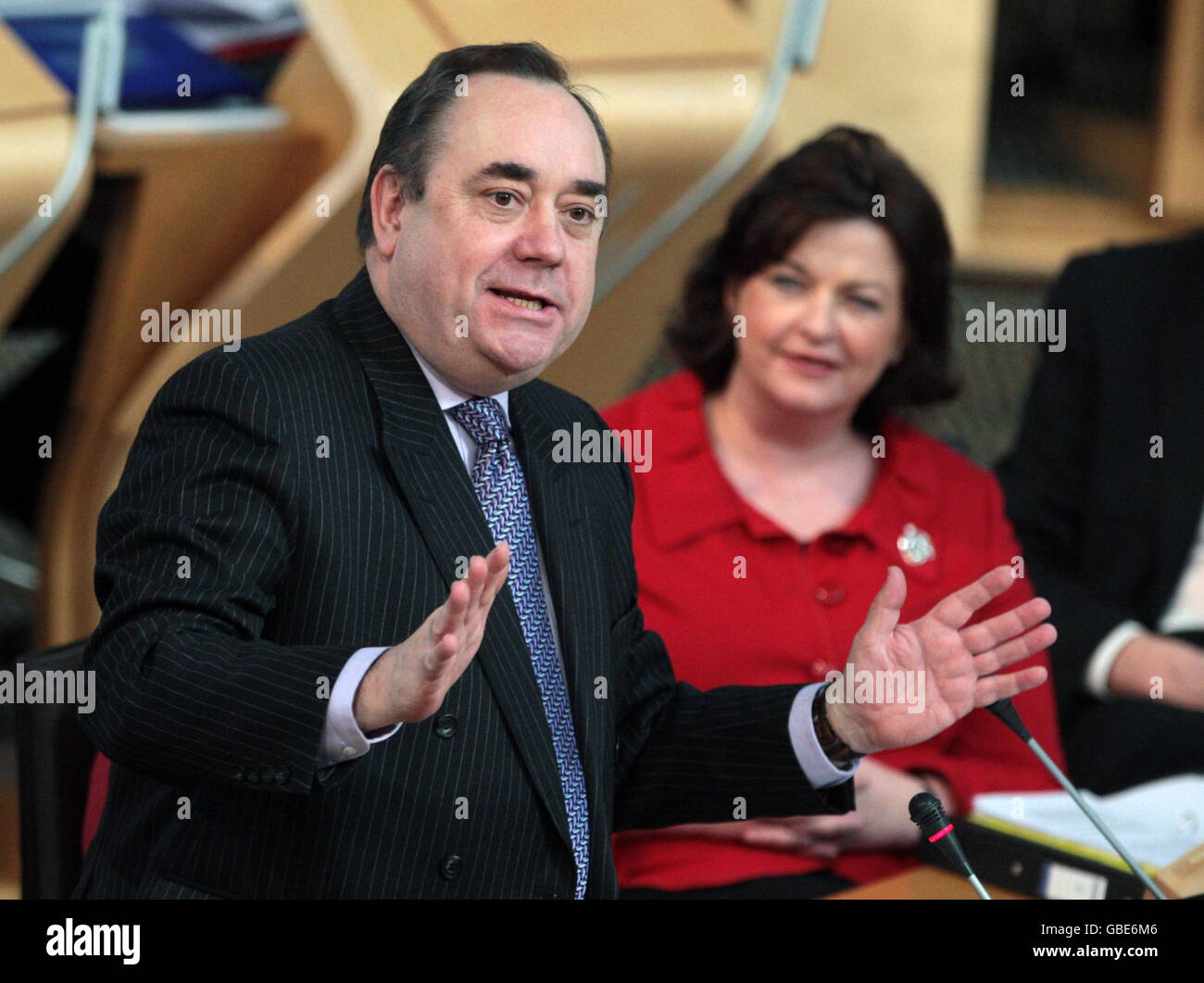 First Minister Alex Salmond speaks during First Minister's Questions in Scottish Parliament, Edinburgh. Stock Photo