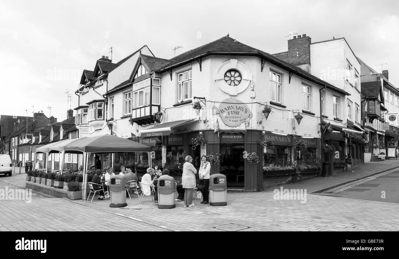 Barnaby's Fish Restaurant and Take away on the corner of Waterside and Sheep st, Stratford upon Avon, Warwickshire. Stock Photo