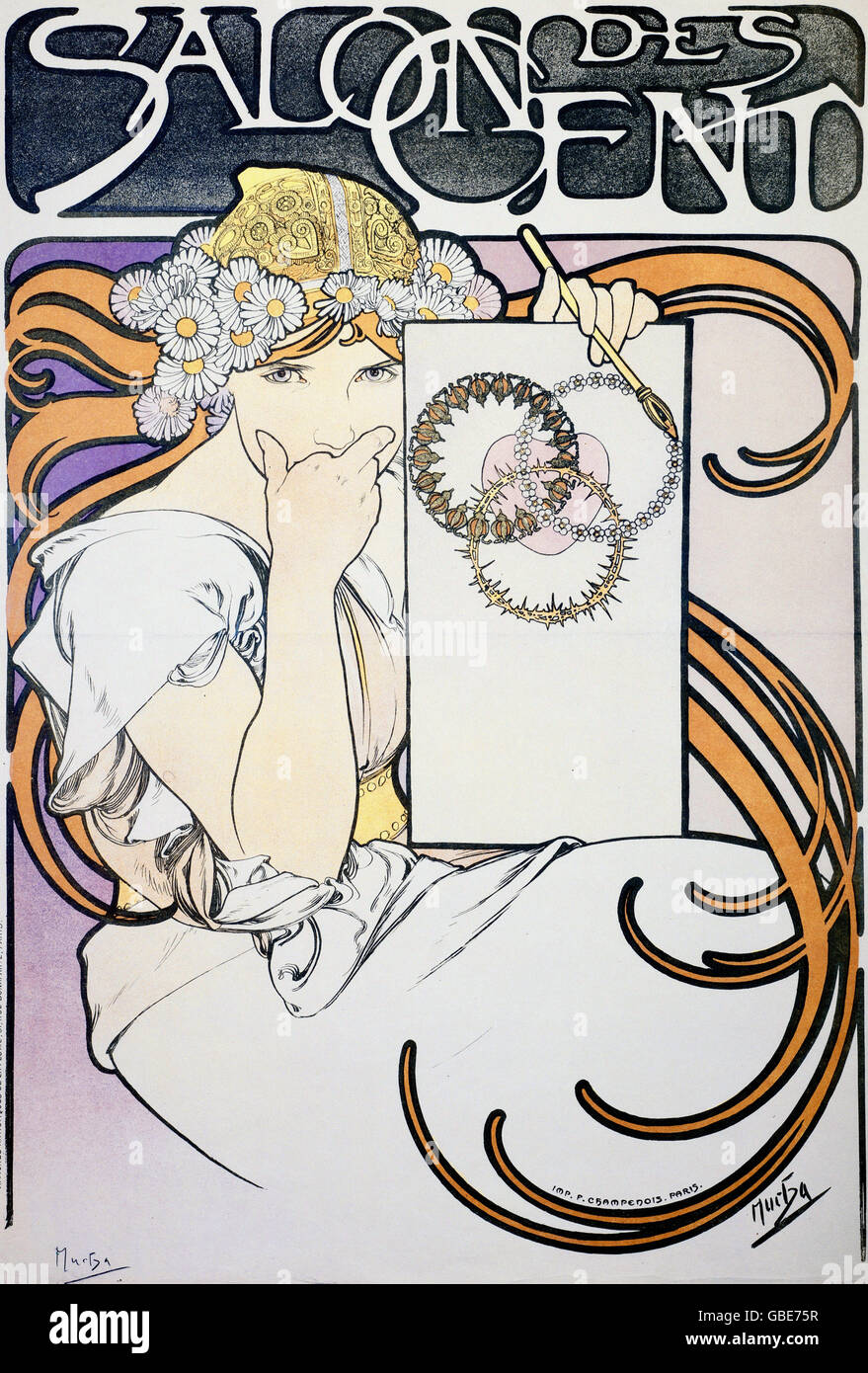 Salon des Cent exhibition, advertising by Alfons Mucha, 1890 Stock Photo
