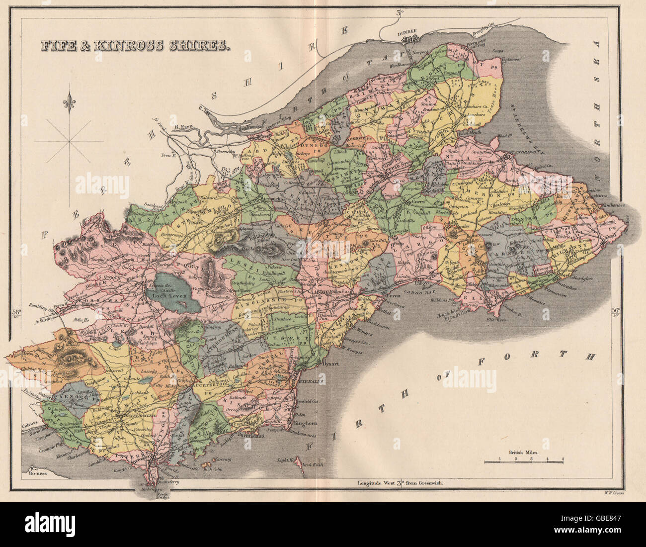 FIFESHIRE & KINROSSSHIRECounty map.Dunfermline St Andrews.Parishes