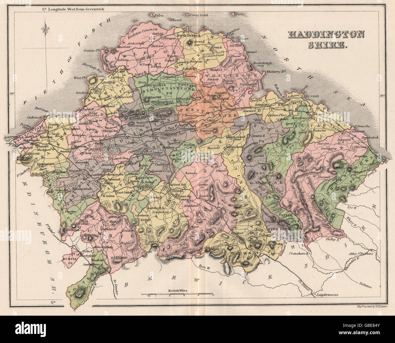HADDINGTONSHIRE Antique county map. Parishes. Dunbar. Scotland. LIZARS 1885 Stock Photo Alamy