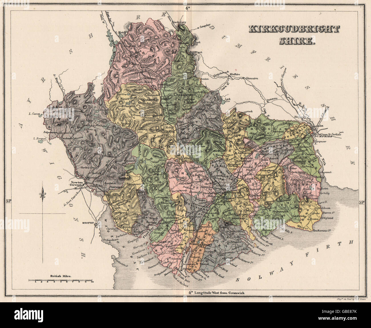 KIRKCUDBRIGHTSHIRE Antique county map. Parishes. Dumfries Scotland. LIZARS 1885 Stock Photo Alamy