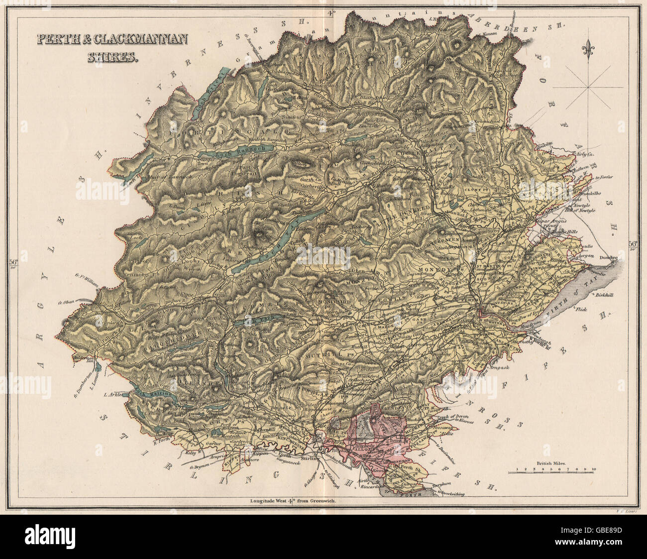 PERTHSHIRE & CLACKMANNANSHIRE Antique county map. Alloa. Scotland
