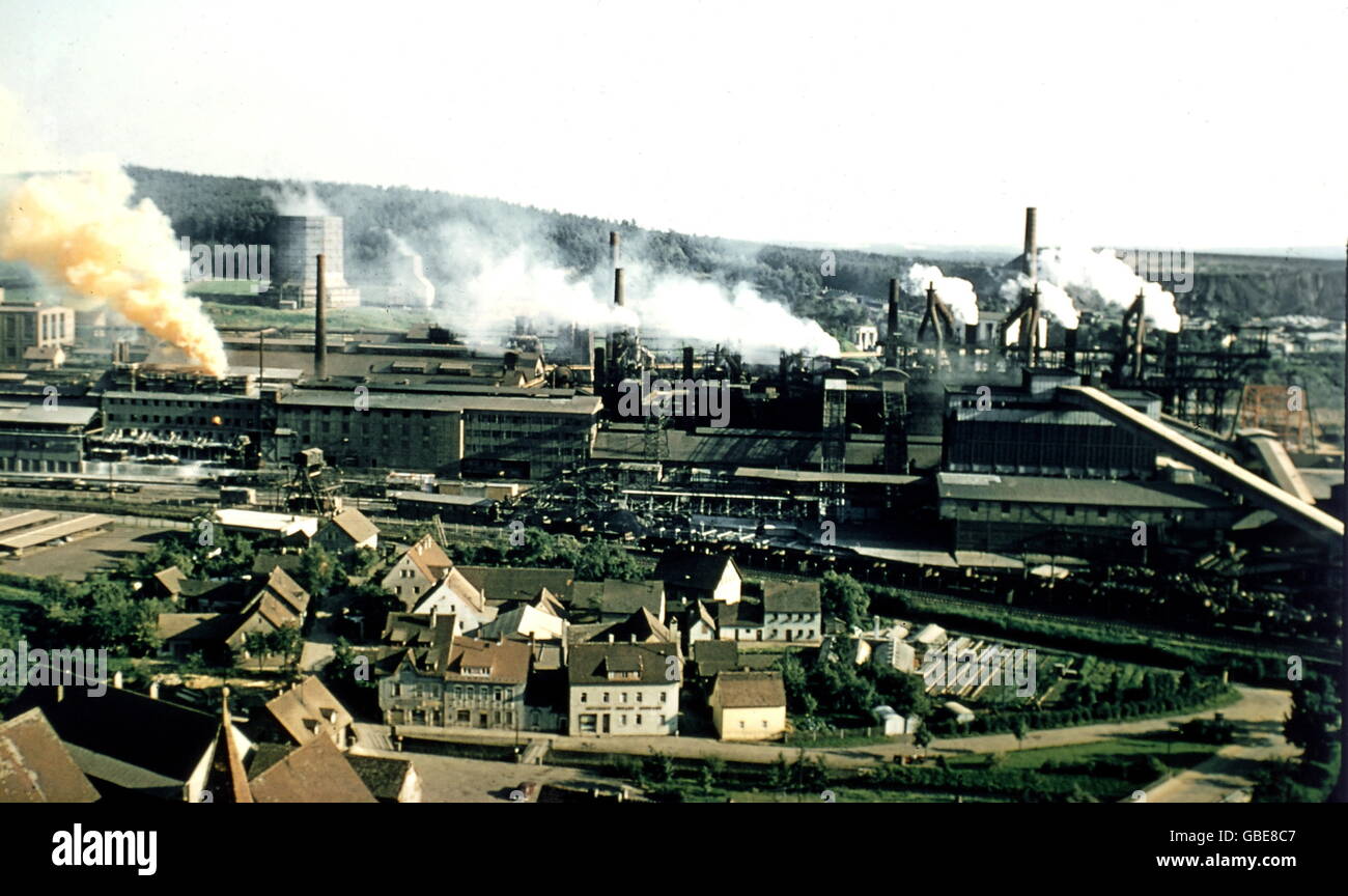 industry, metal industry, smelting, Maxhütte near Schwandorf, Upper Palatinate, general view, 1950s, , Additional-Rights-Clearences-Not Available Stock Photo