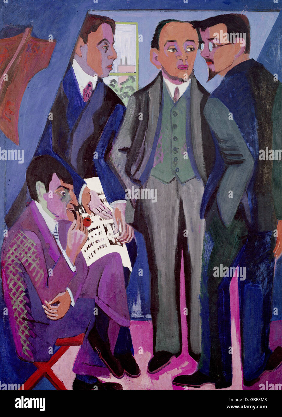 fine arts, Kirchner, Ernst Ludwig, (1880 - 1938), painting, 'Vier Maler der Künstlergemeinschaft Brücke', (four painters of artist group Bridge'), 1925, Ludwig museum, Cologne, Stock Photo