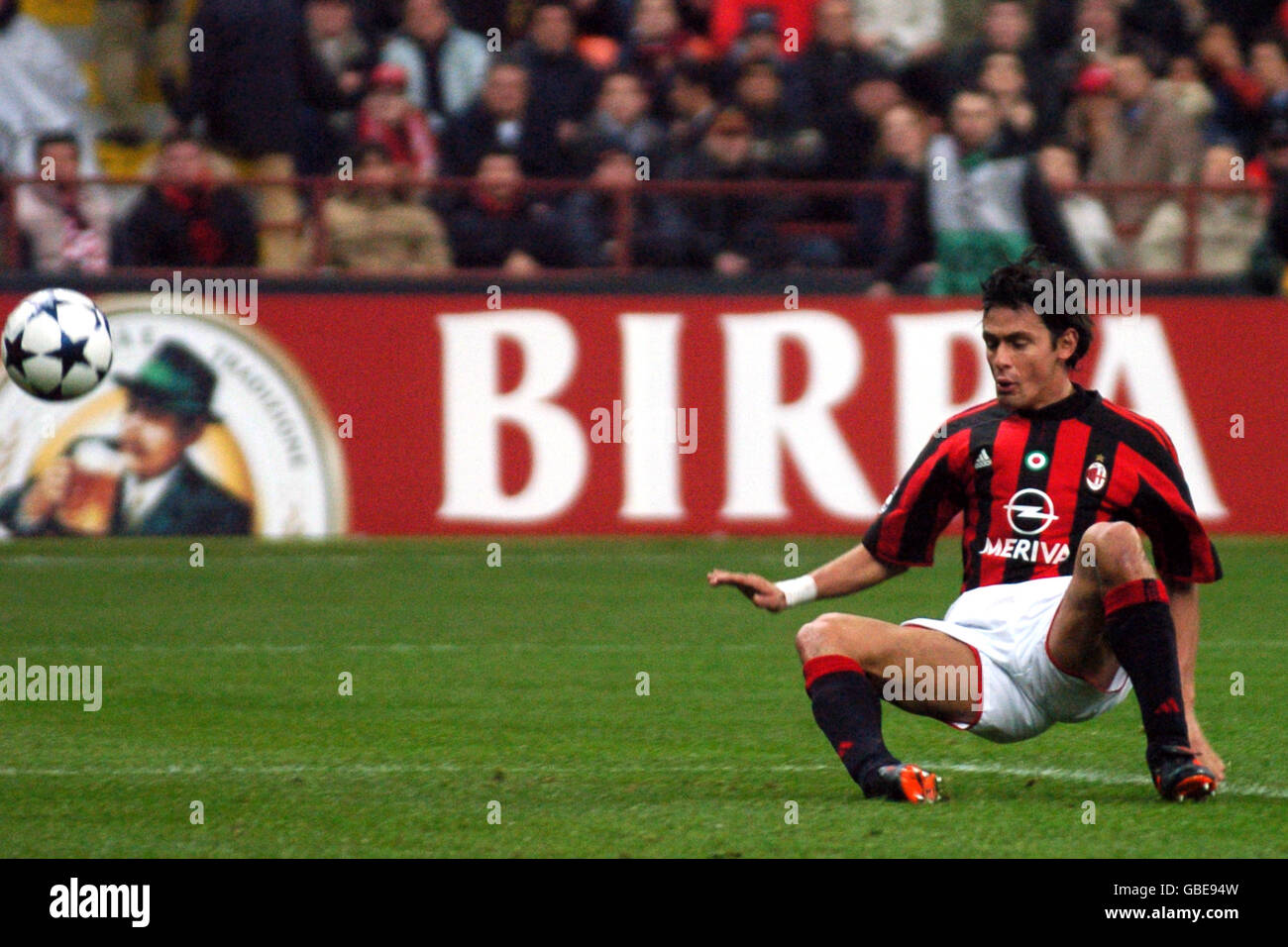 AC Milan's Filippo Inzaghi slips as he heads for goal Stock Photo