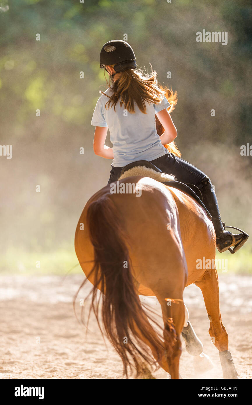 Girl riding a horse Stock Photo