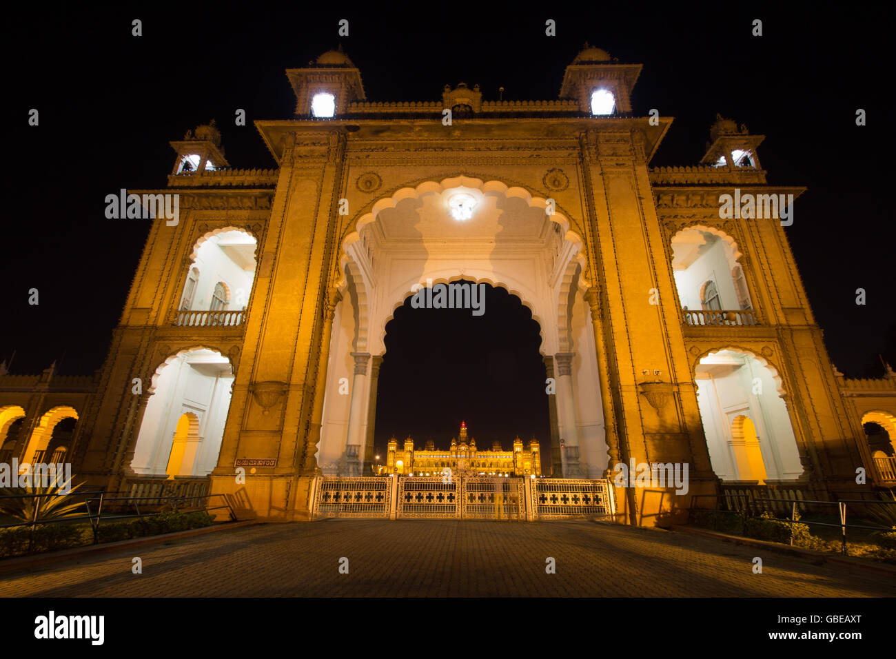 Arch Entrance to the Maharaja's Palace Mysore Karnataka. India Stock Photo