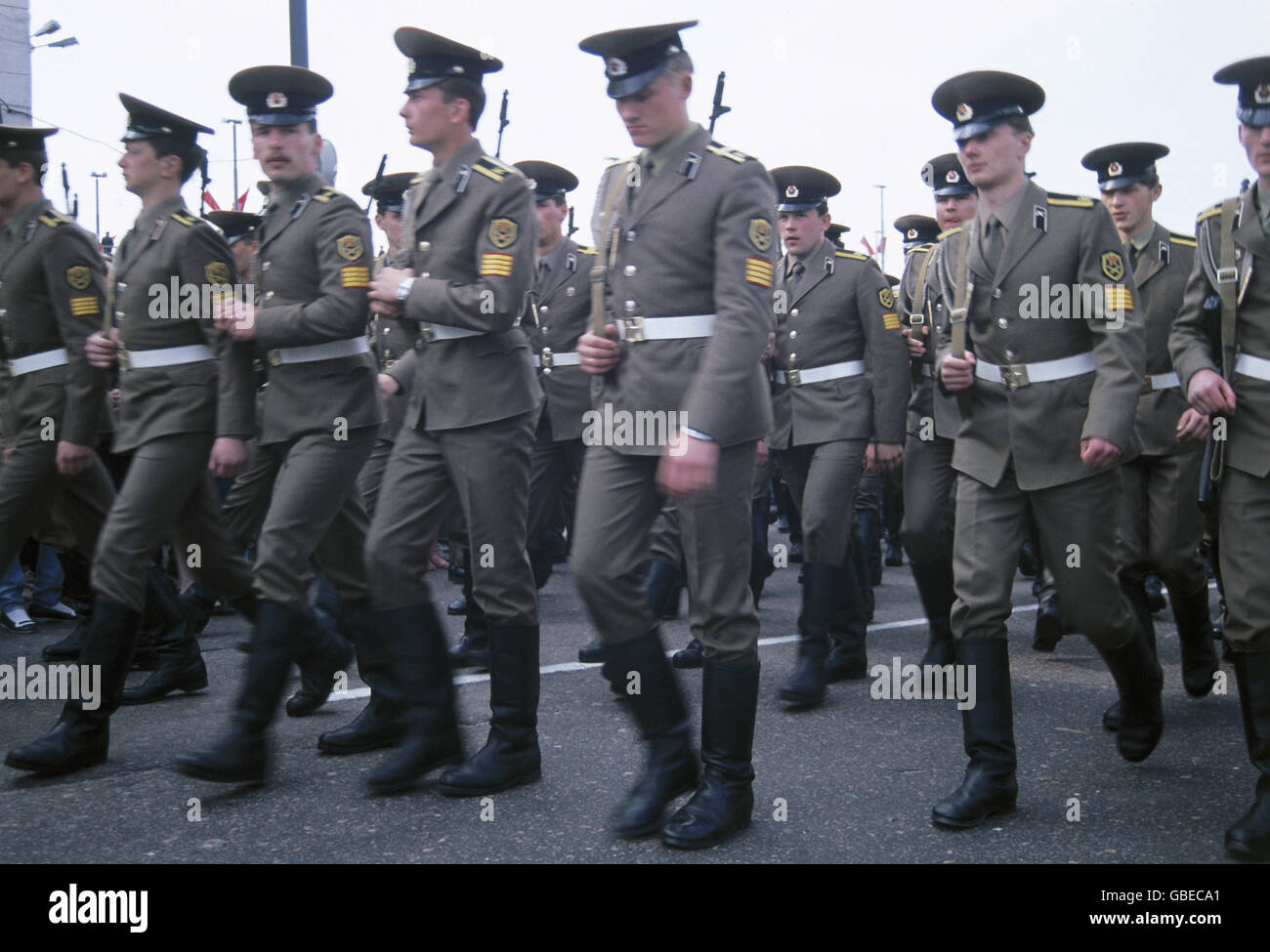 military, Russia, army, soldiers of the Soviet Army during a parade, Riga, Latvian SSR, 1990, Additional-Rights-Clearences-Not Available Stock Photo