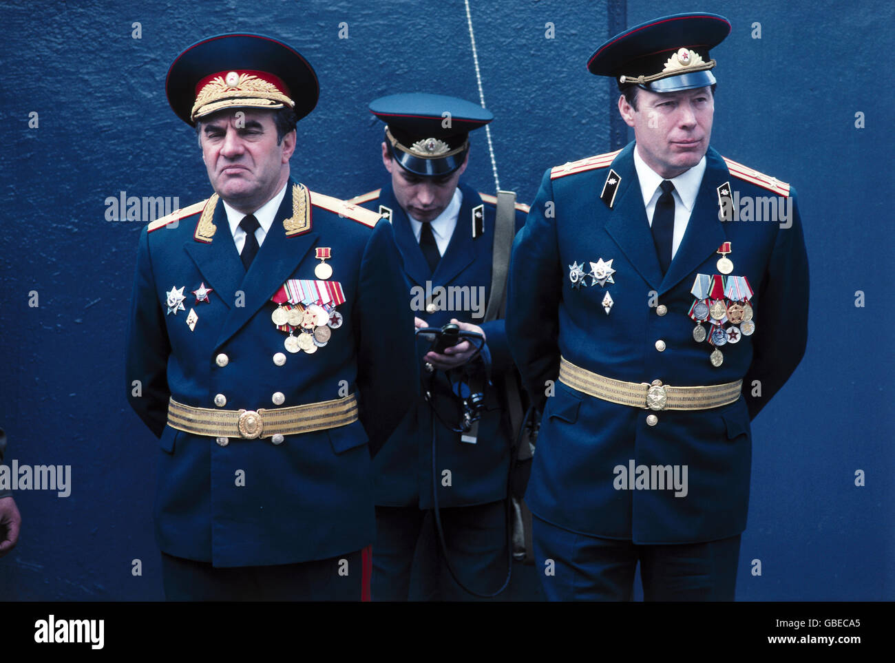 military, Russia, army, officers of the Soviet Army during a parade, Riga, Latvian SSR, 1990, Additional-Rights-Clearences-Not Available Stock Photo