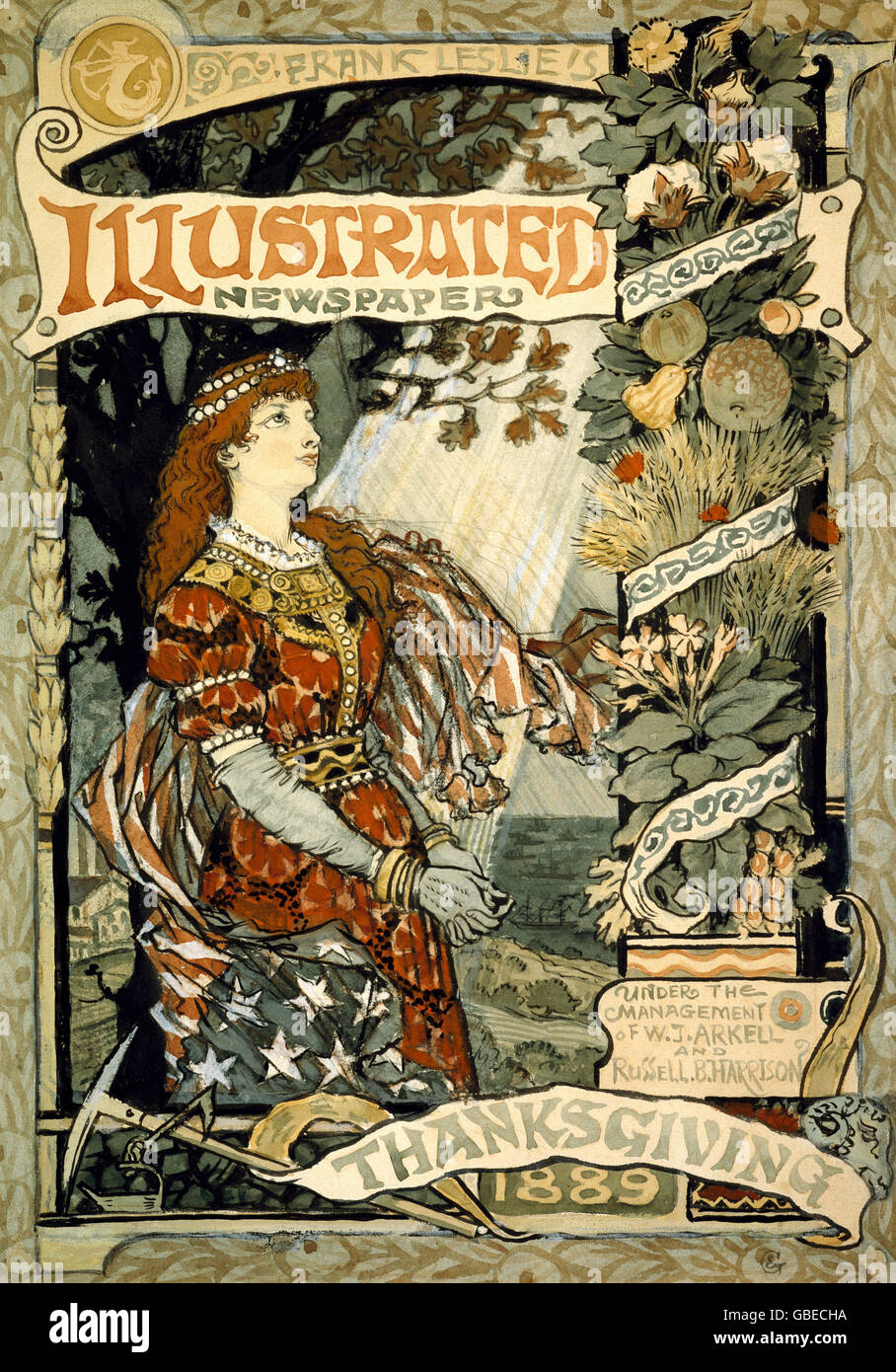 fine arts, Art Nouveau, graphic, title page from 'Frank Leslie's Illustrated Newspaper', USA, 1889, Stock Photo