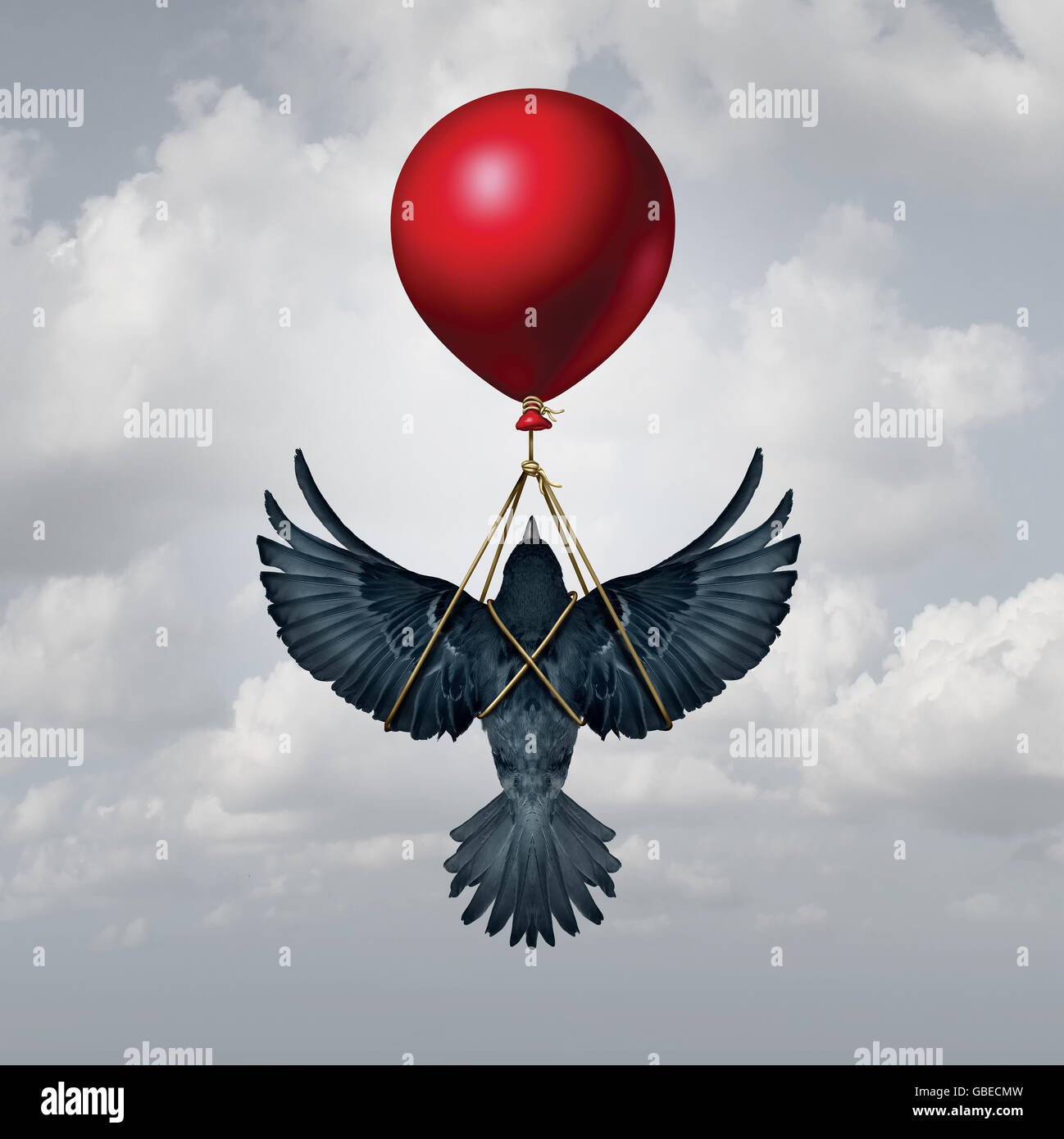 Assisted living concept as a bird with open wings being supported by a balloon as a funding and financial backing symbol with 3D illustration elements. Stock Photo