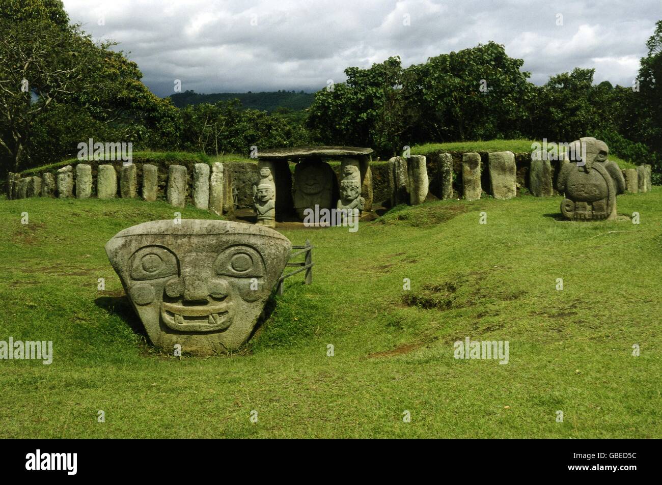 geography / travel, Colombia, San Agustin (Augustin), stone sculpture, burial mound with shaft tomb, 500 BC, Additional-Rights-Clearences-Not Available Stock Photo