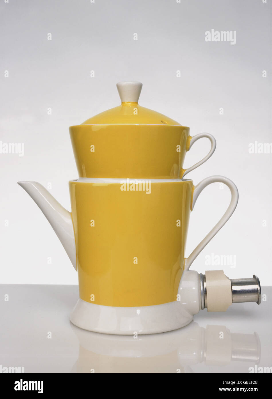household, dishes, coffee maker, porcelain, yellow product of the 1950s, , Additional-Rights-Clearences-Not Available Stock Photo