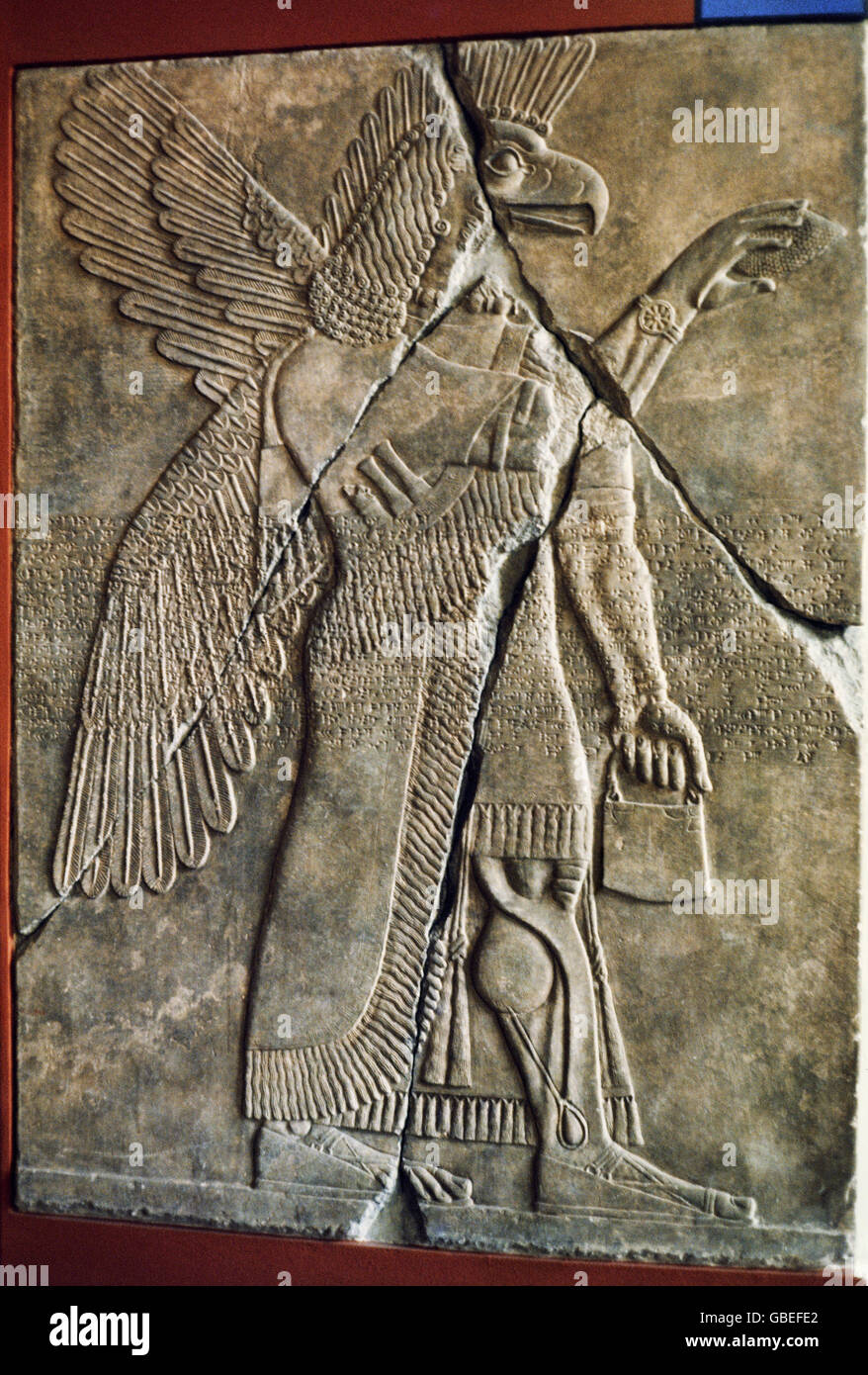 geography / travel, Mesopotamia, Assyria, Assur, demon, relief from palace of Assurnasirpal II (883 - 859 BC), historic, historical, Asia, Middle East, fine arts, winged, wings, daemon, demons, daemons, chimera, creature, ancient world, Additional-Rights-Clearences-Not Available Stock Photo