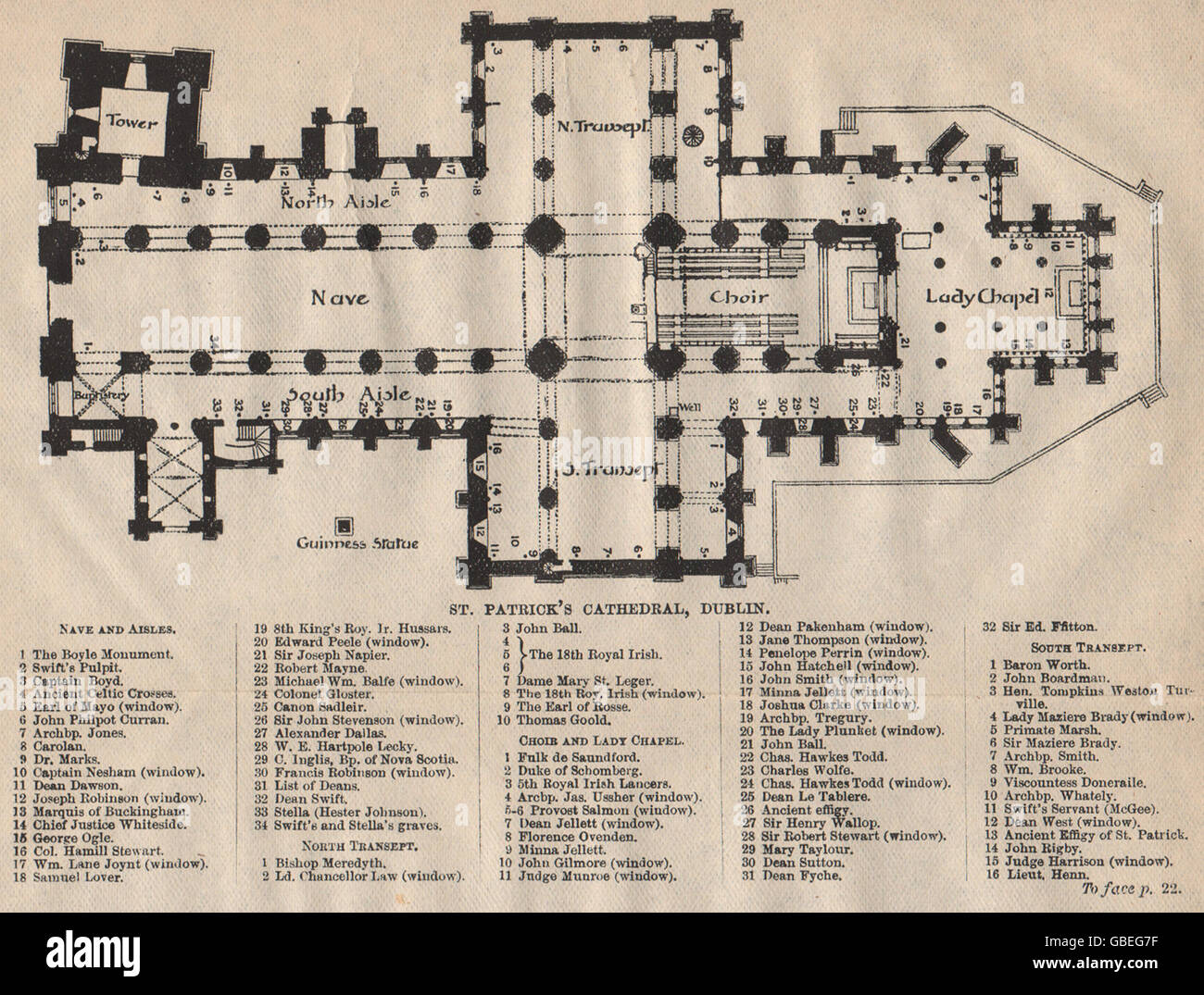 DUBLIN: St. Patrick's Cathedral. Ireland. STANFORD, 1908 antique map Stock  Photo - Alamy