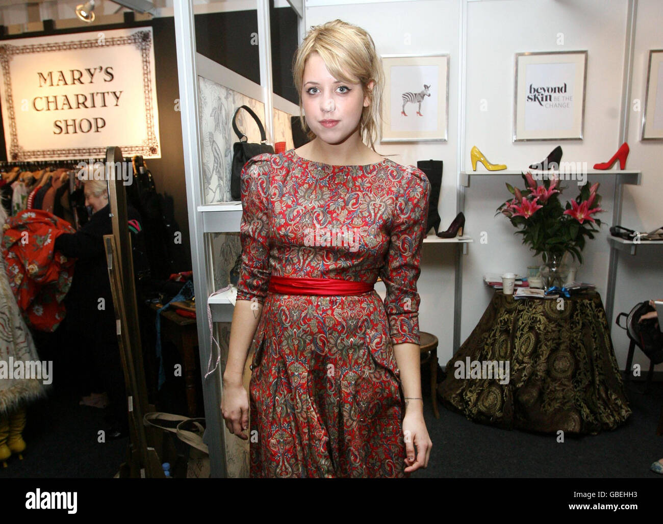 Peaches Geldof at London Fashion Week wearing an outfit from a charity