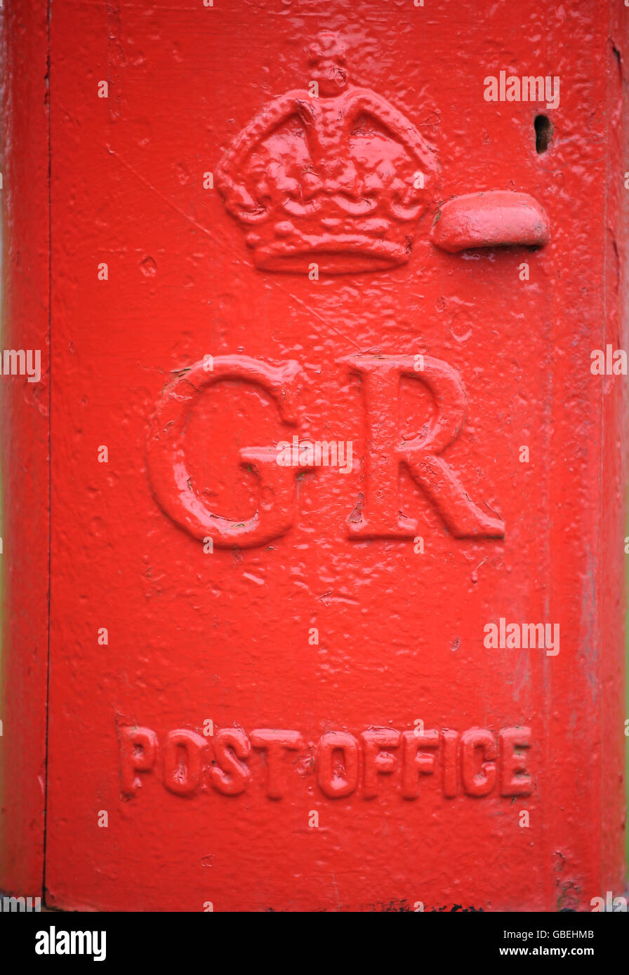 Front of red royal mail post box at eastfield road hires stock