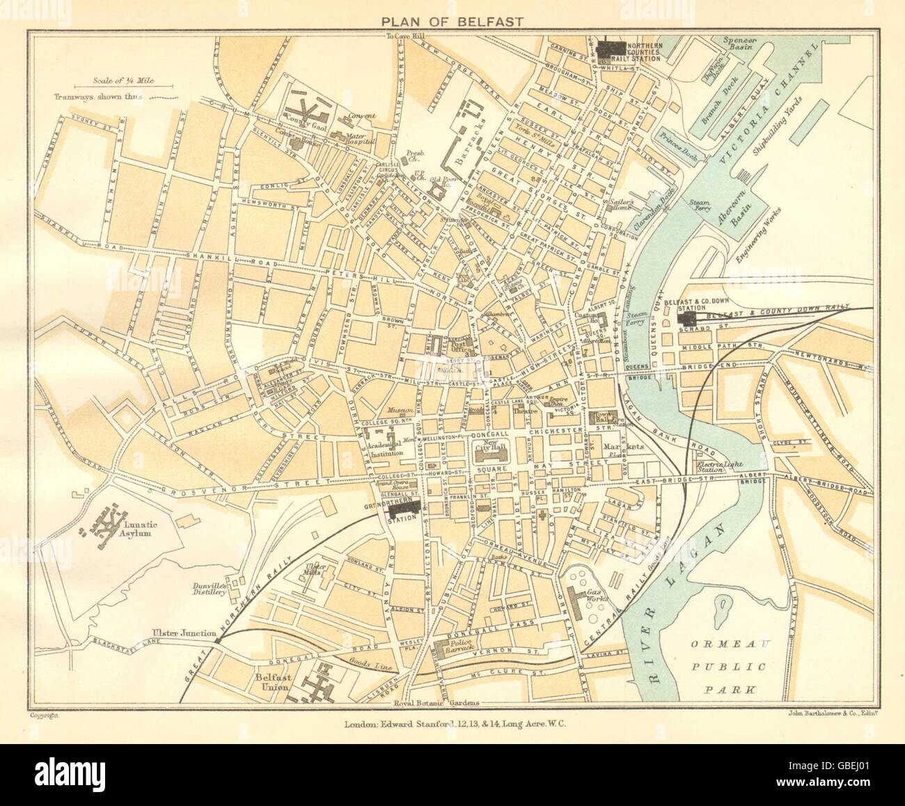 Old Maps Of Belfast Belfast: City Plan. Northern Ireland. Ulster. Stanford, 1908 Antique Map  Stock Photo - Alamy