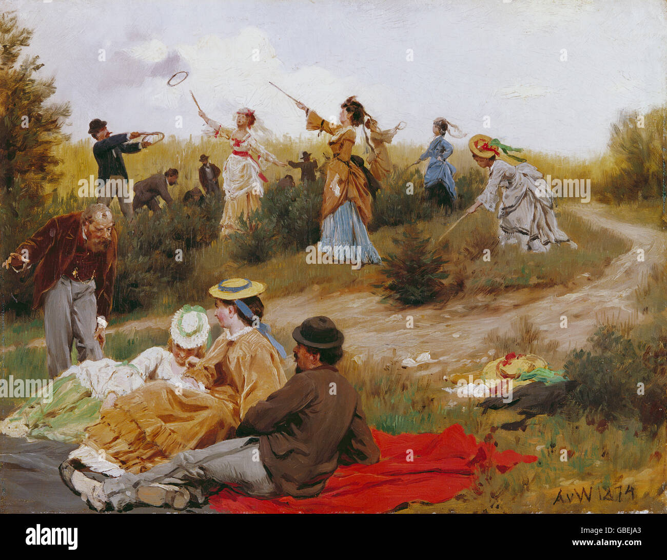 fine arts, Werner, Anton von (1843 - 1915), painting, play, catching rings, 1874, Kunsthalle Mannheim, Germany, Stock Photo