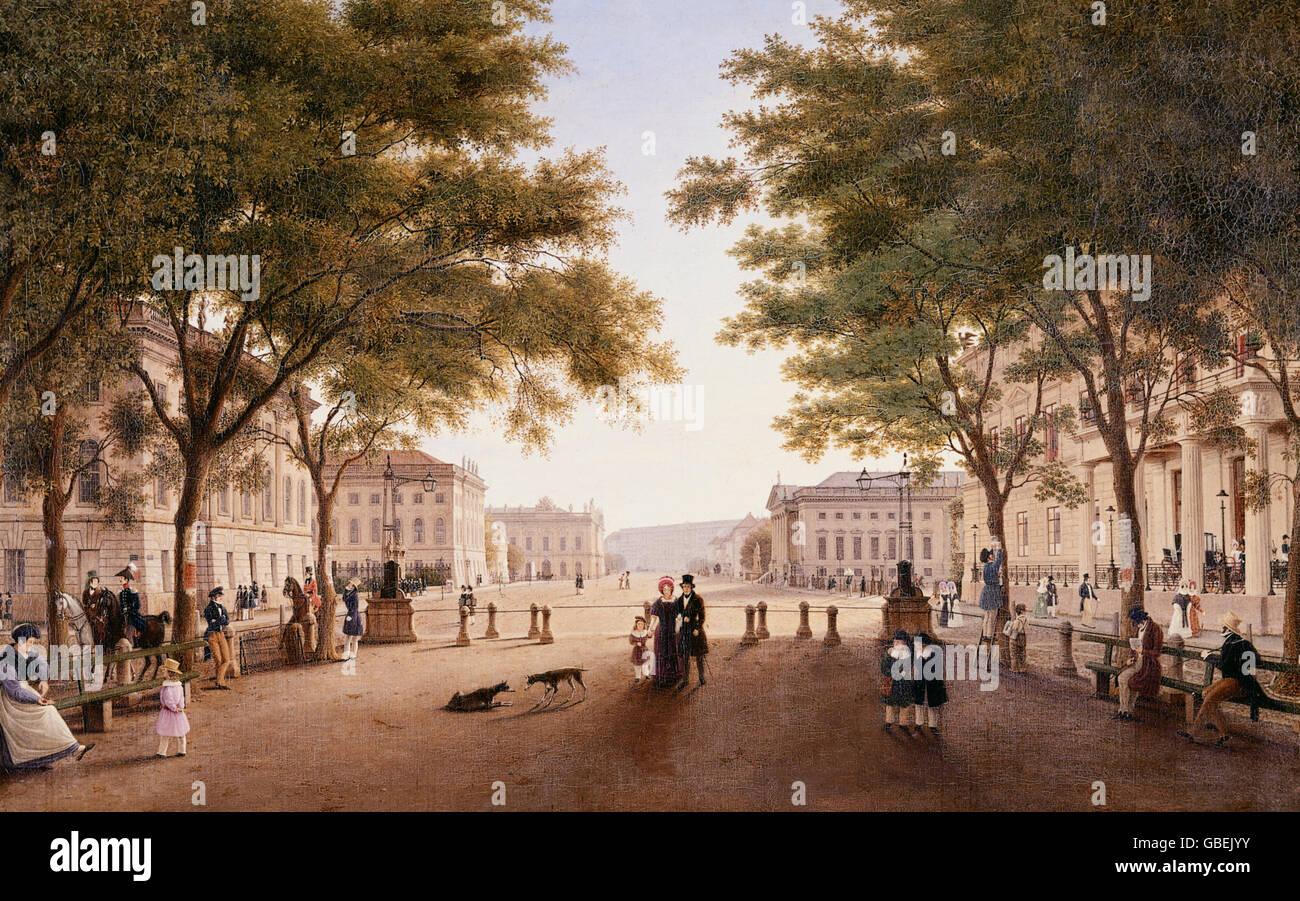 geography / travel, Germany, Berlin, Unter den Linden, painting: 'Das Schloss zu Berlin' (The Berlin Castle), by Wilhelm Bruecke, circa 1825, , Additional-Rights-Clearences-Not Available Stock Photo