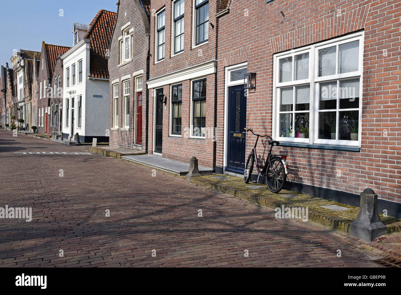 old city, residential houses, bicycle, Edam, North Holland, The Netherlands / Holland Stock Photo