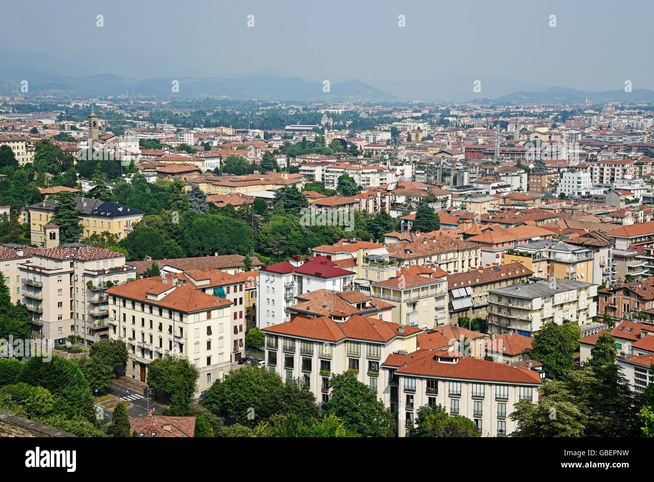 cityscape, lower town, Bergamo, Lombardy, Italy Stock Photo