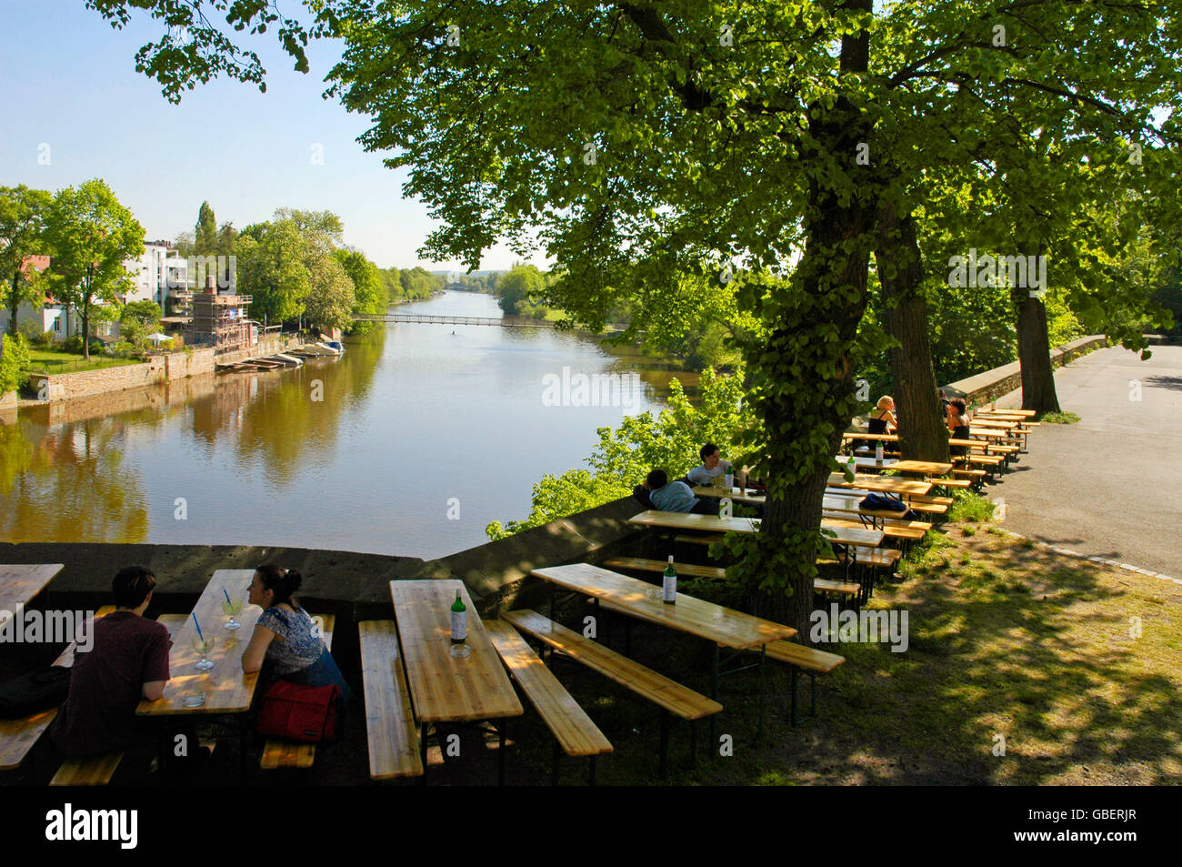 Restaurant terrace at river fulda hires stock photography and images
