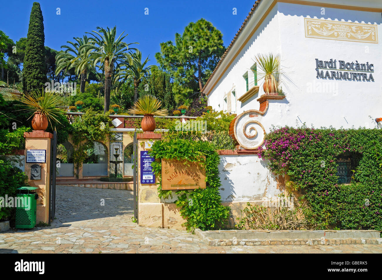 Entrance, botanic garden Marimurtra, Blanes, Catalonia, Spain / Jardi Botanic Mar i Murtra Stock Photo