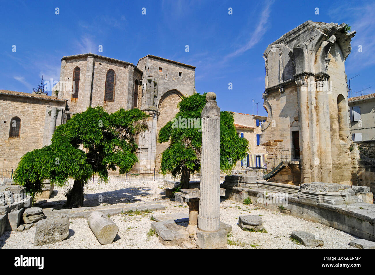 Abbey church Saint Gilles, Circular stair 'Vis de St Gilles', Saint Gilles du Gard, Way of St James, Languedoc-Roussillon, France / Screw of St Gilles, St Aegidius, Ancienne Abbatiale Stock Photo