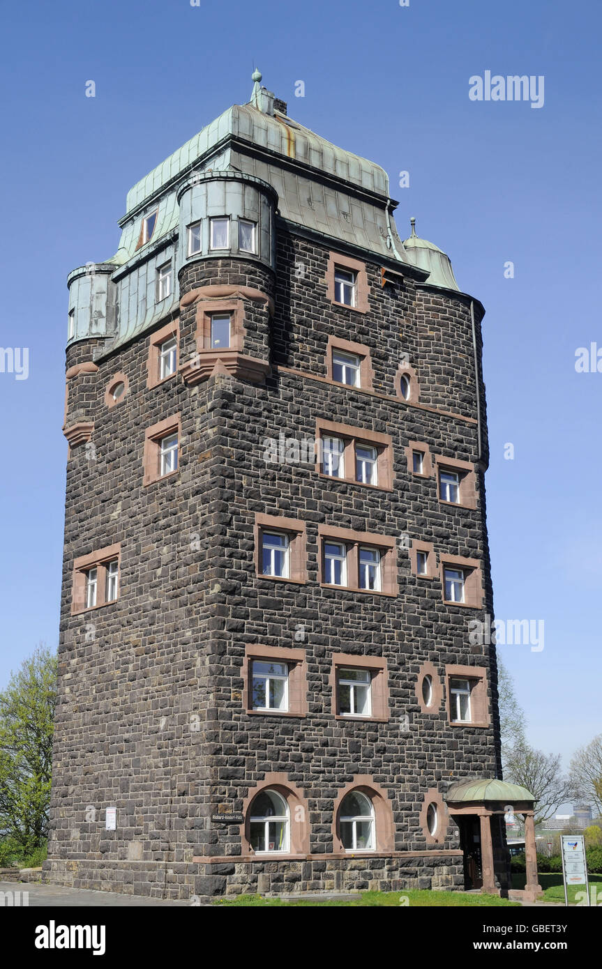 Historical bridge tower, Friedrich Ebert bridge, Duisburg-Ruhrort, Duisburg, North Rhine-Westphalia, Germany / Brückenturm, Friedrich-Ebert-Brücke Stock Photo