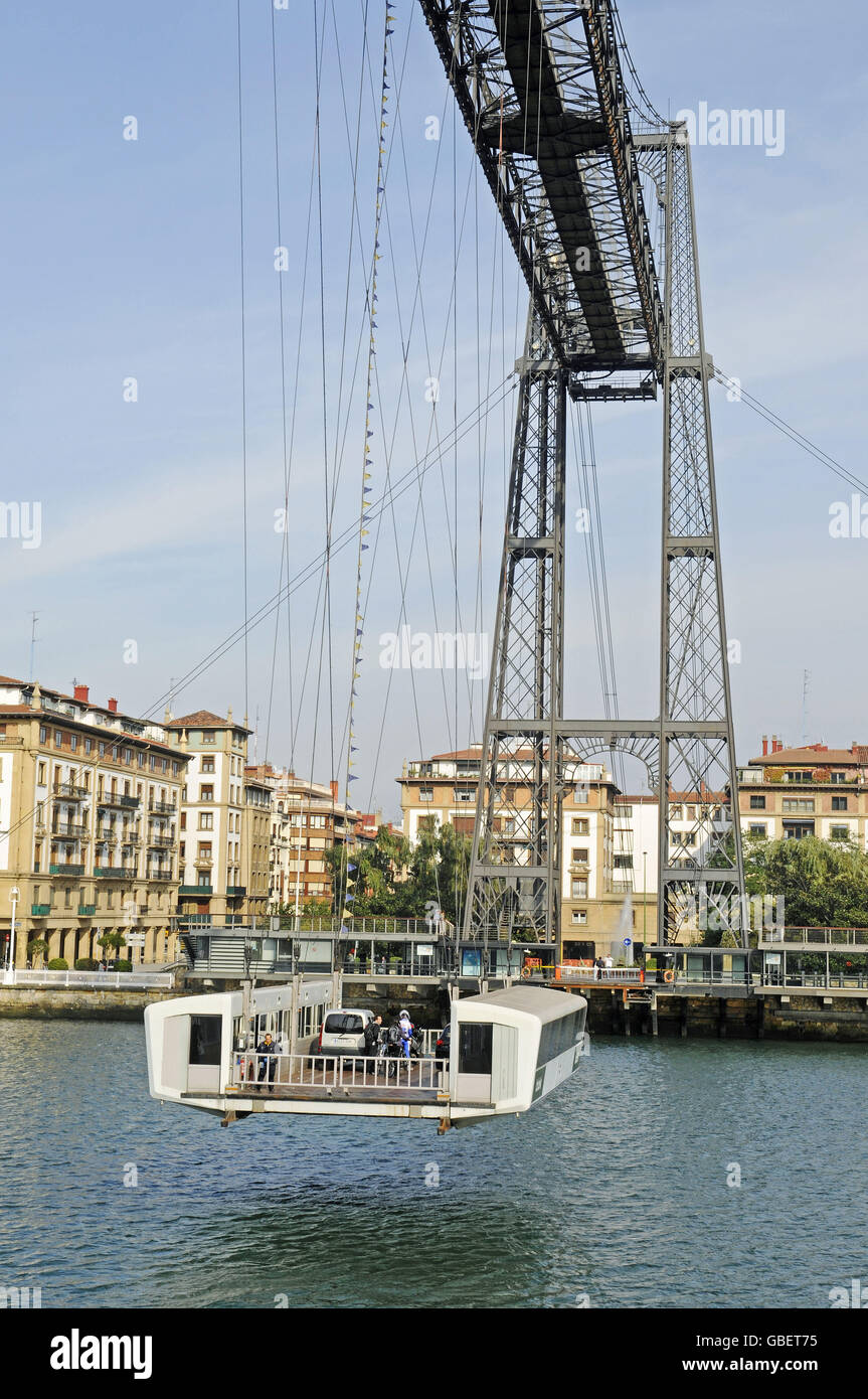 Transporter bridge, river Nervion, Puente de Vizcaya, Portugalete, Bilbao, province of Biscay, Pais Vasco, Basque country, Spain Stock Photo