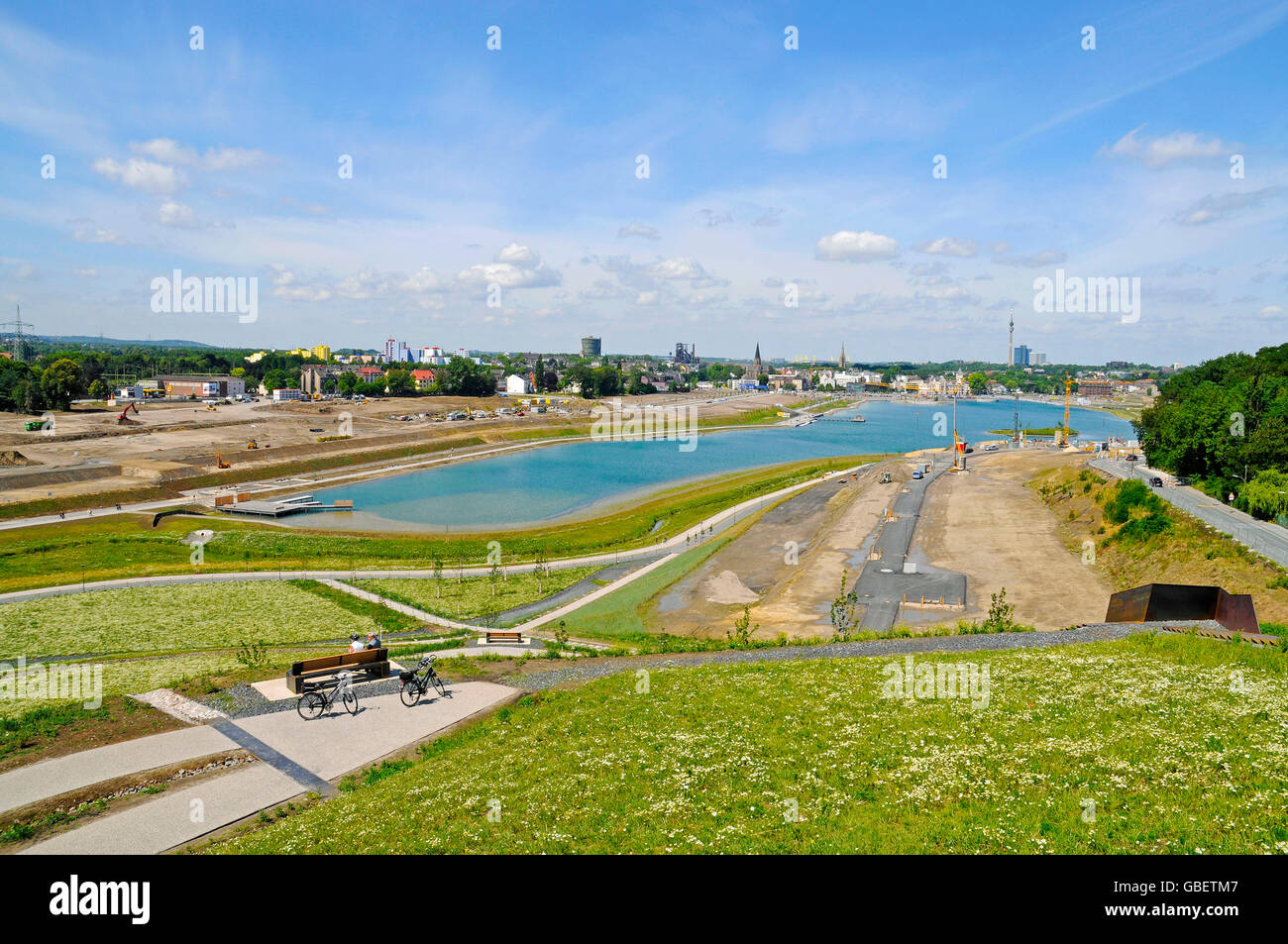Lake Phoenixsee, artificial lake, former steelwork Hermannshutte, Horde, Dortmund, North Rhine