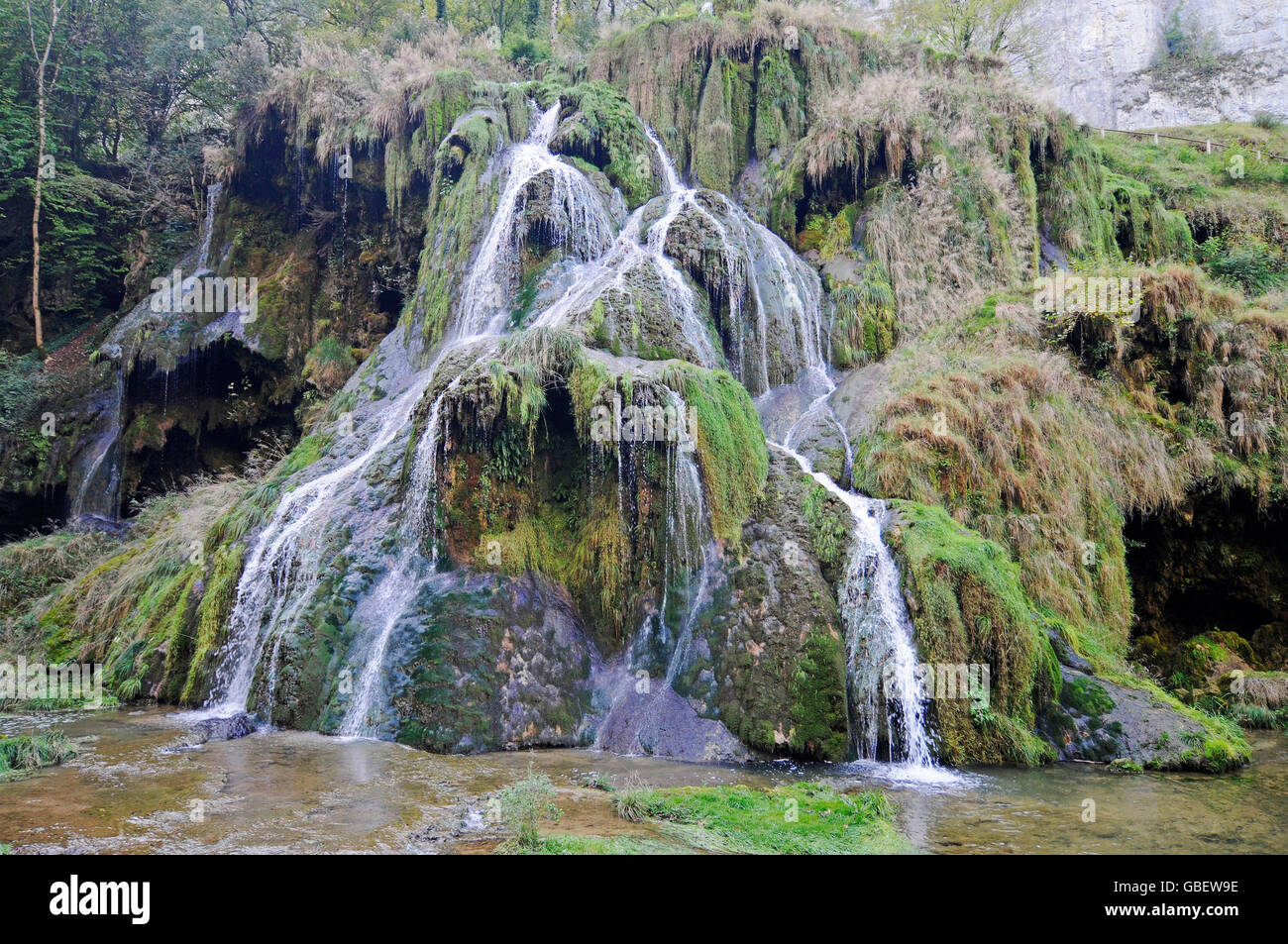 Waterfall, Baume-les-Messieurs, Cirque de Baume, Lons-Le-Saunier, Jura, Franche-Comte, France / natural monument Stock Photo