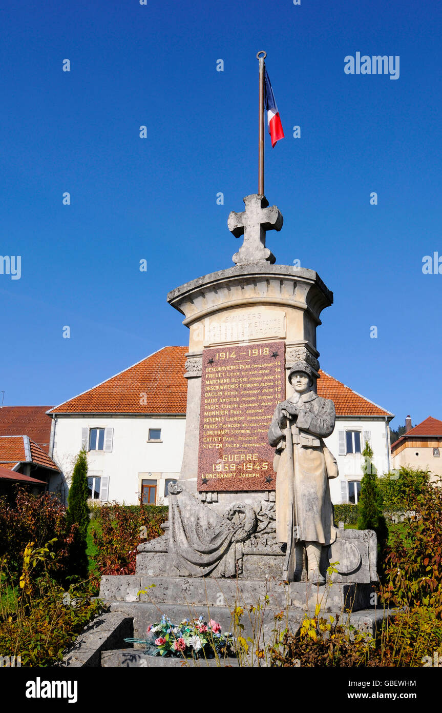 War memorial, Evillers, village, Pontarlier, Departement Doubs, Franche-Comte, France Stock Photo