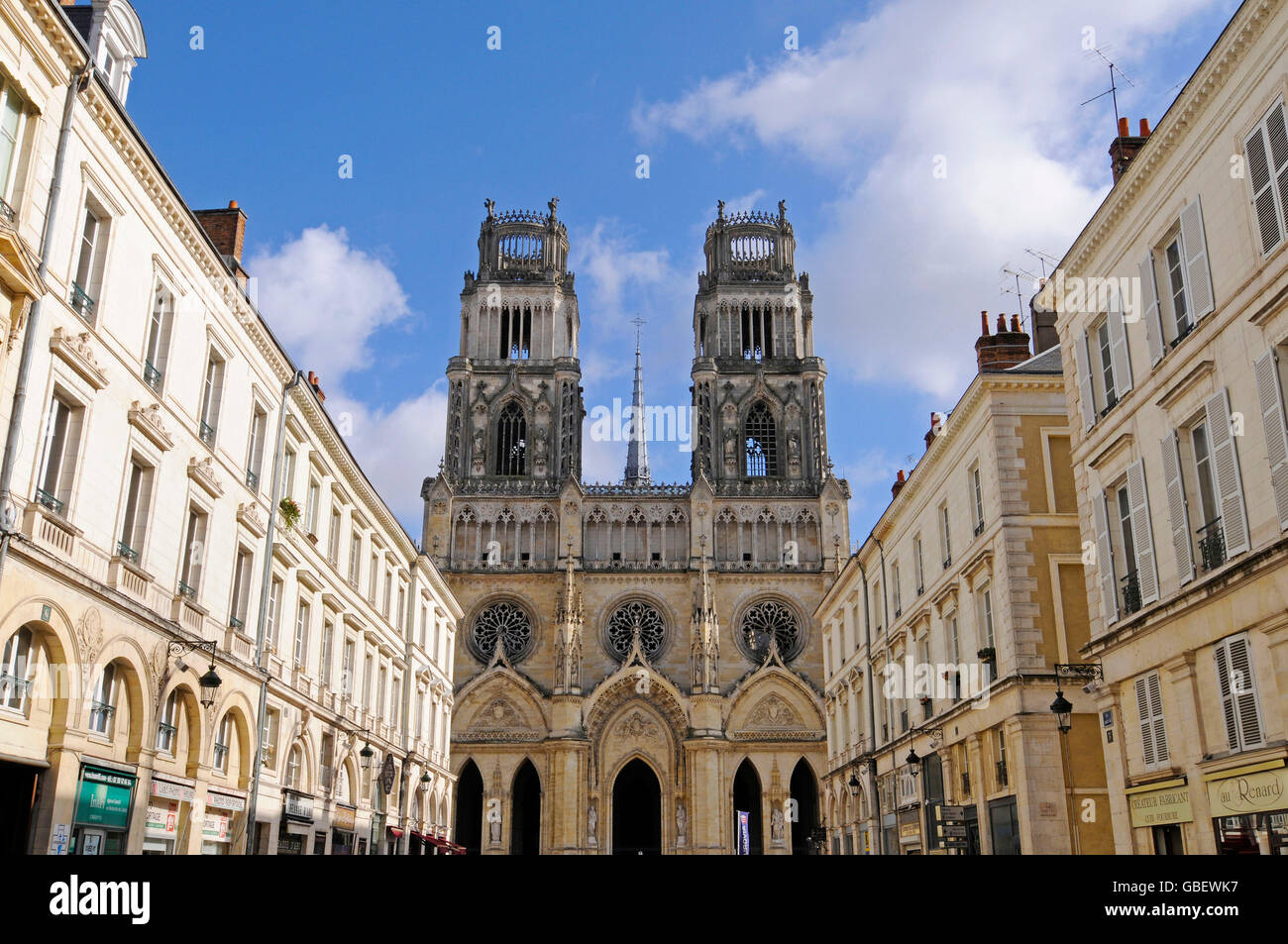 Rue Jeanne d'Arc, cathedral Sainte-Croix, Orleans, Departement Loiret, Centre, France Stock Photo