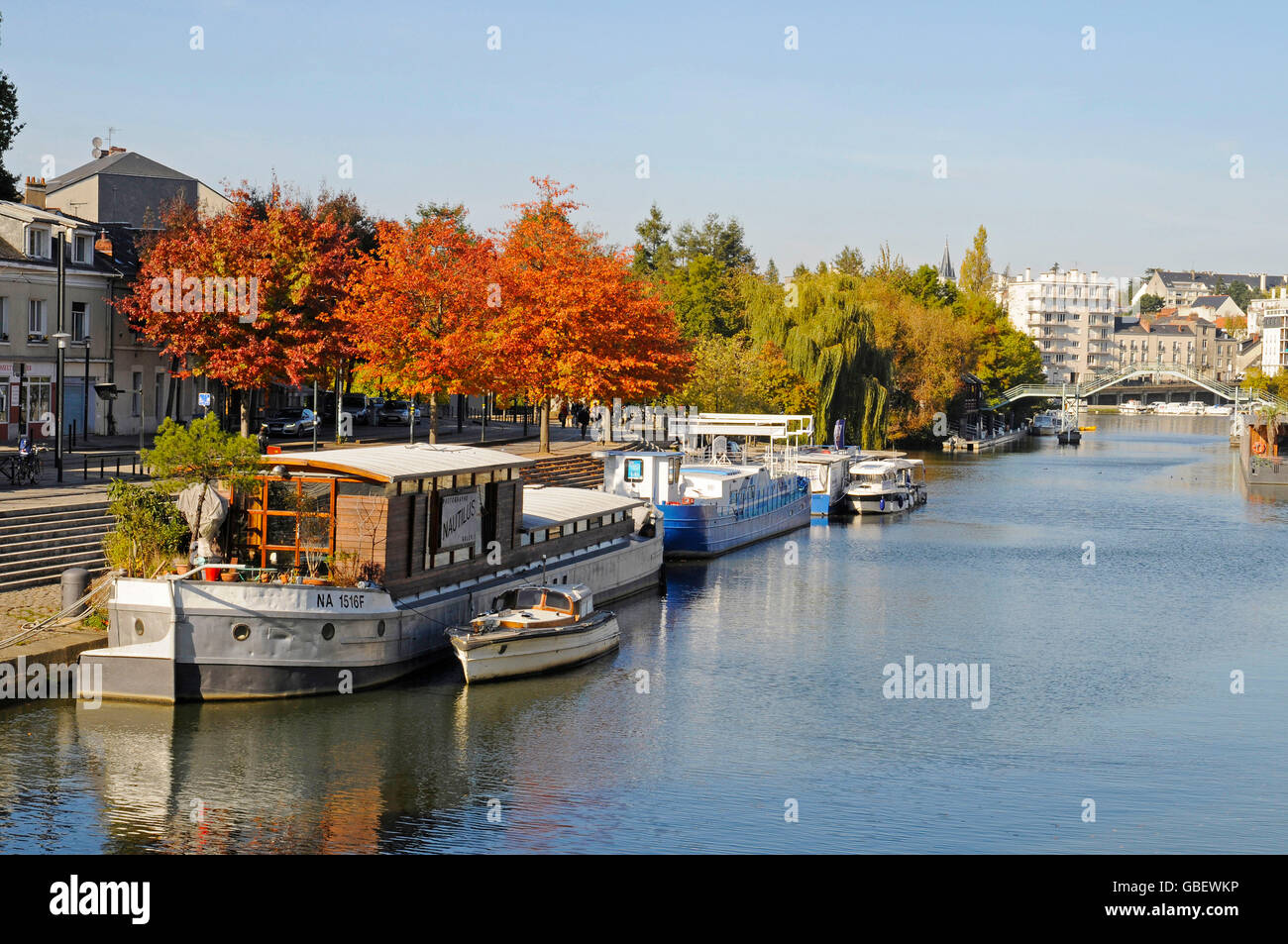 House boats, Loire river, Nantes, Departement Loire-Atlantique, Pays de la Loire, France Stock Photo