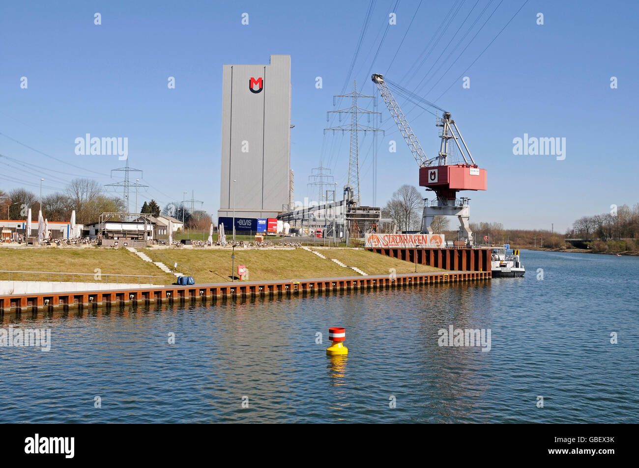 City harbour, beach, Rhine-Herne Canal, Recklinghausen, North Rhine-Westphalia, Germany Stock Photo