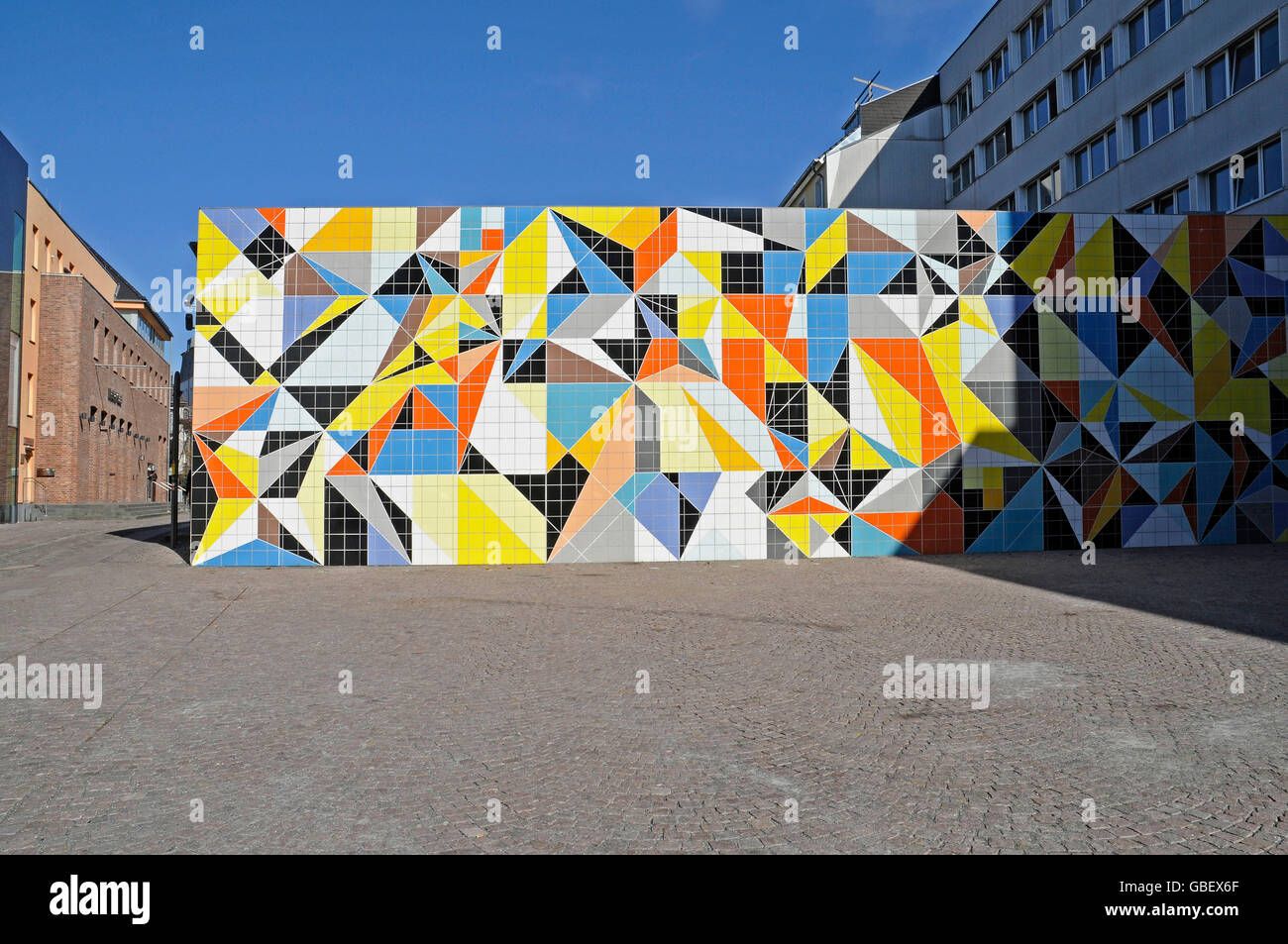 Wall mosaic by Sarah Morris, Paul Klee-Platz, arts collection K 20, K20, Museum, Dusseldorf, North Rhine-Westphalia, Germany / Düsseldorf Stock Photo