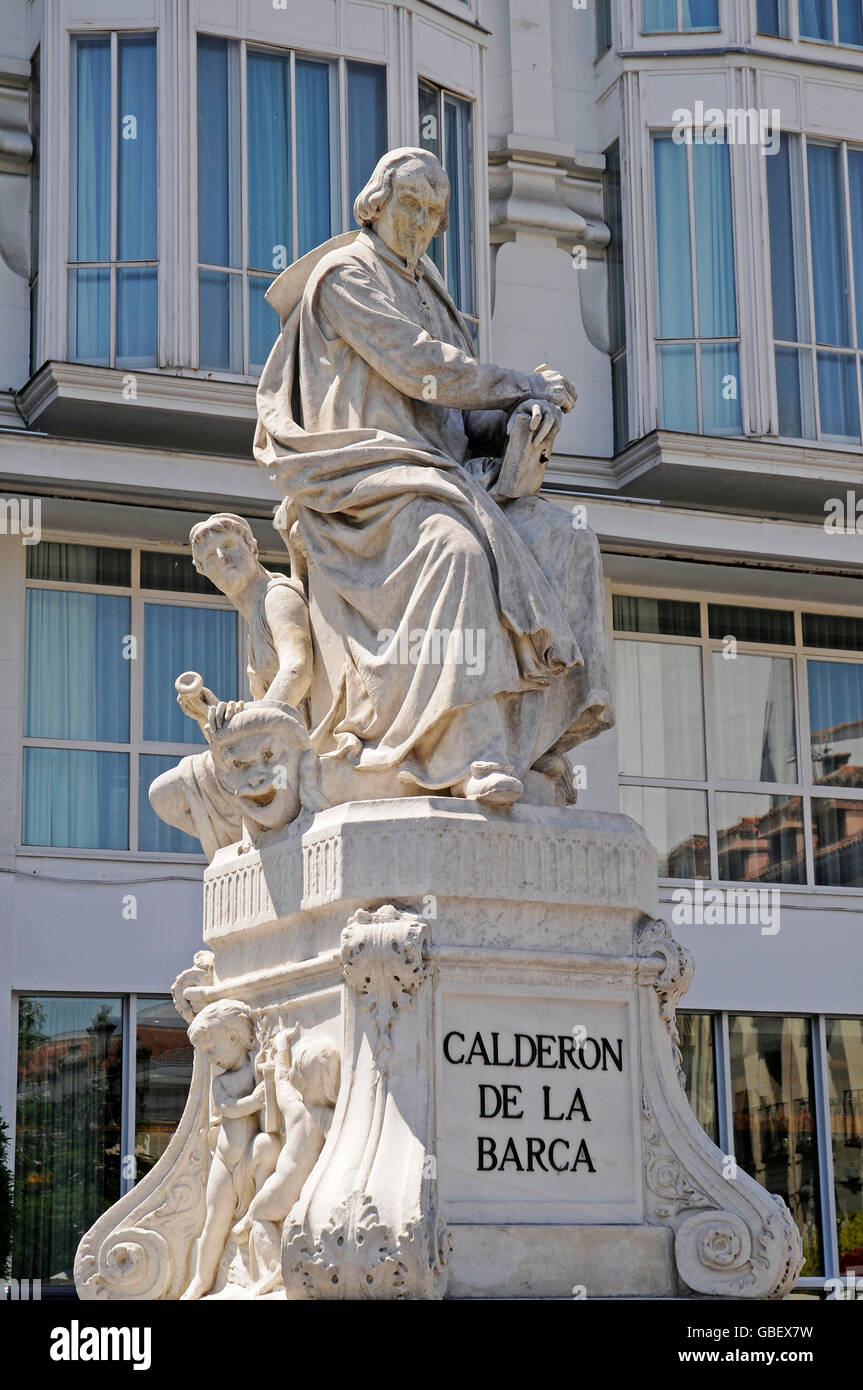 Monument for Calderon de la Barca, poet, Santa Ana square, Madrid, Spain Stock Photo