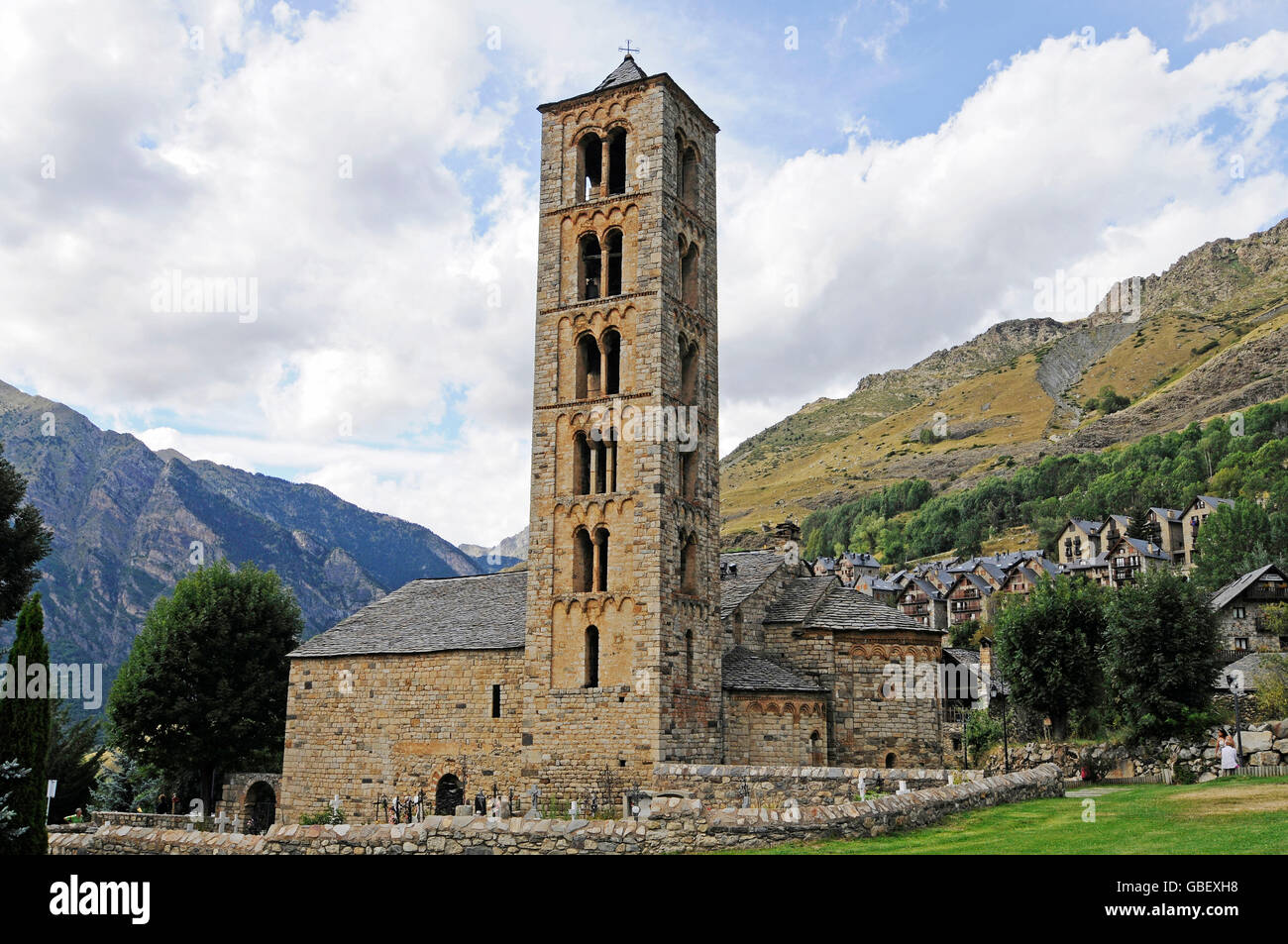 Sant Climent, romanesque church, Taull, La Vall de Boi valley, Pyrenees, province LLeida, Catalonia, Spain Stock Photo