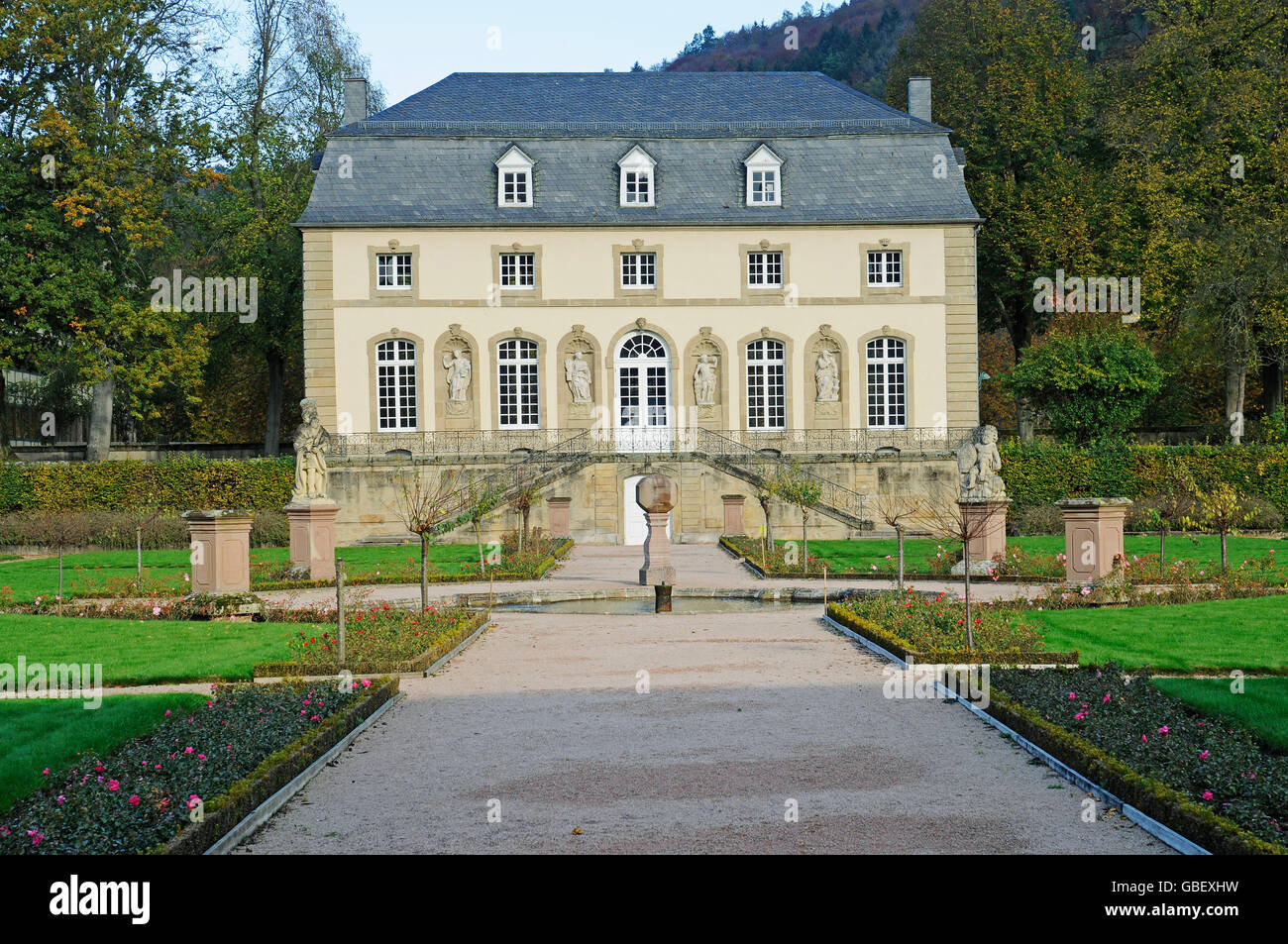 Orangery, monastery gardens, park, Echternach, Luxembourg Stock Photo