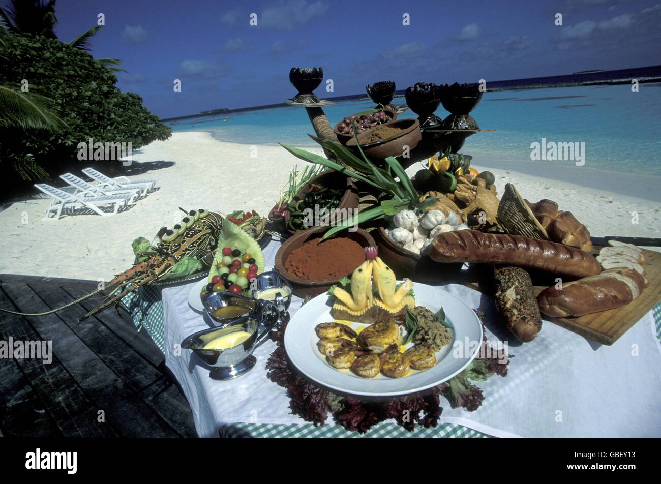 food in a restaurant on a island and atoll of the Maldives Islands in ...